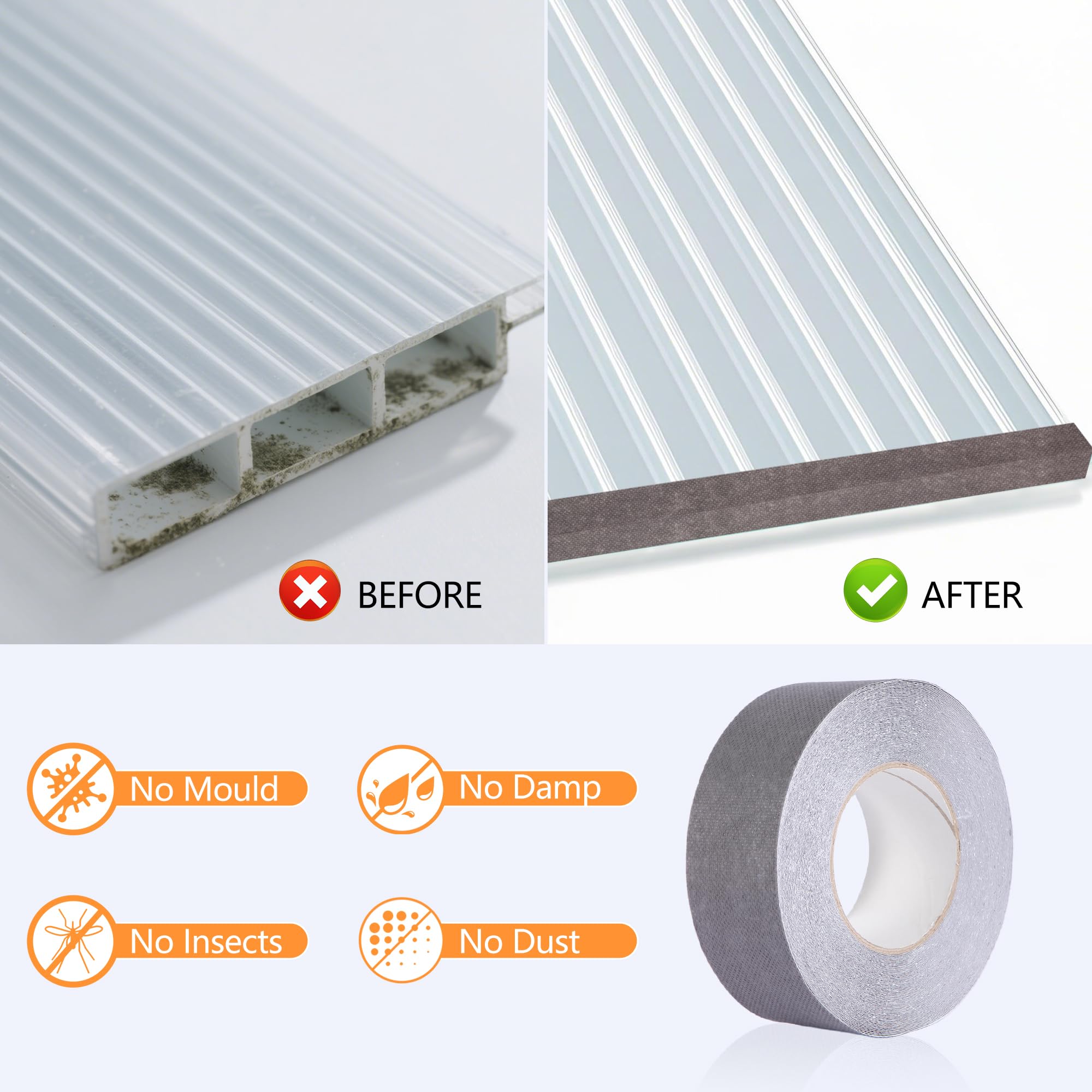 Nastro Adesivo Anti-polvere per Serra, Autoadesivo per Lastre e Pannelli a Camera Cava - grigio, 5cm x 25m x 1 rotolo