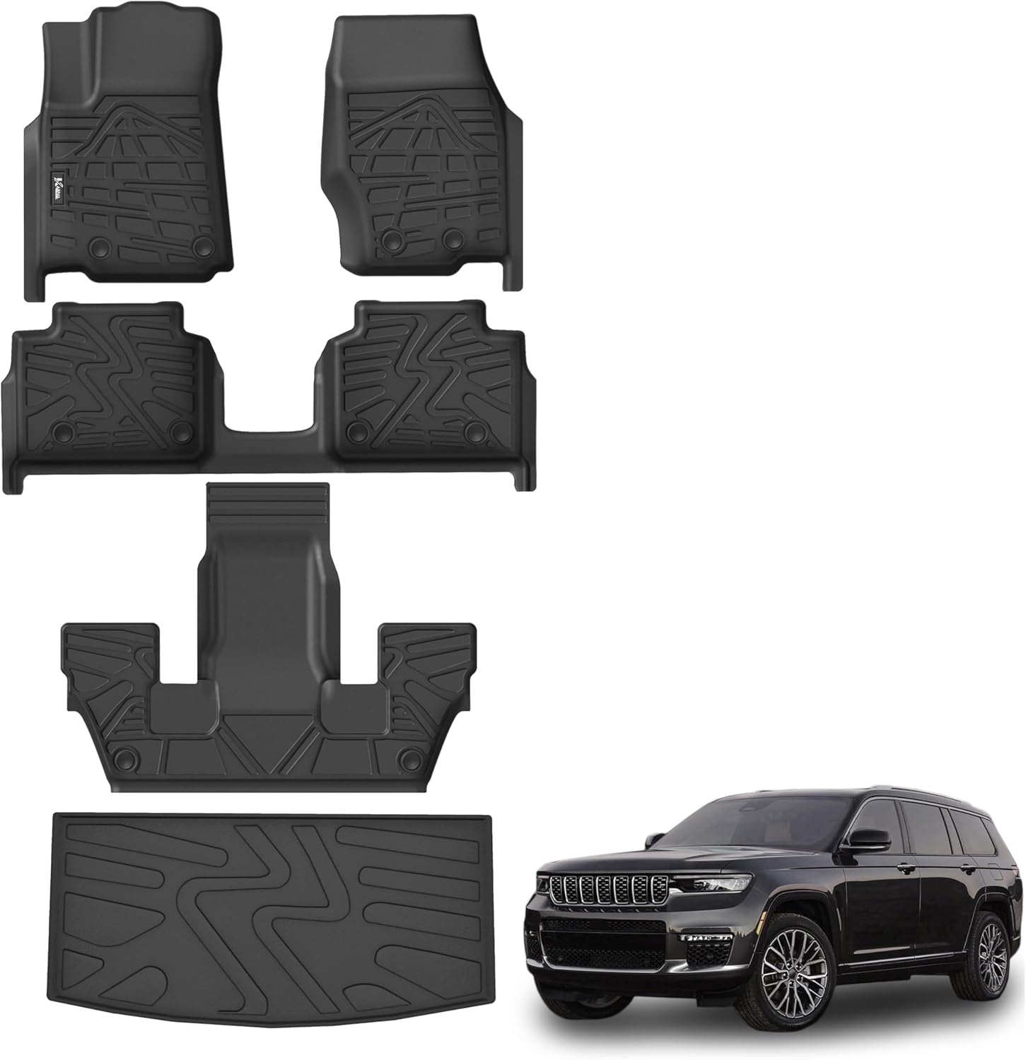 KARPAL Floor Mats & Cargo Liner for 2021-2025 2026 Jeep Grand Cherokee L (6-Seater w/o 2nd Row Center Armrest Only), All Weather TPE Custom Fit Floor Liners Car Mats Accessories