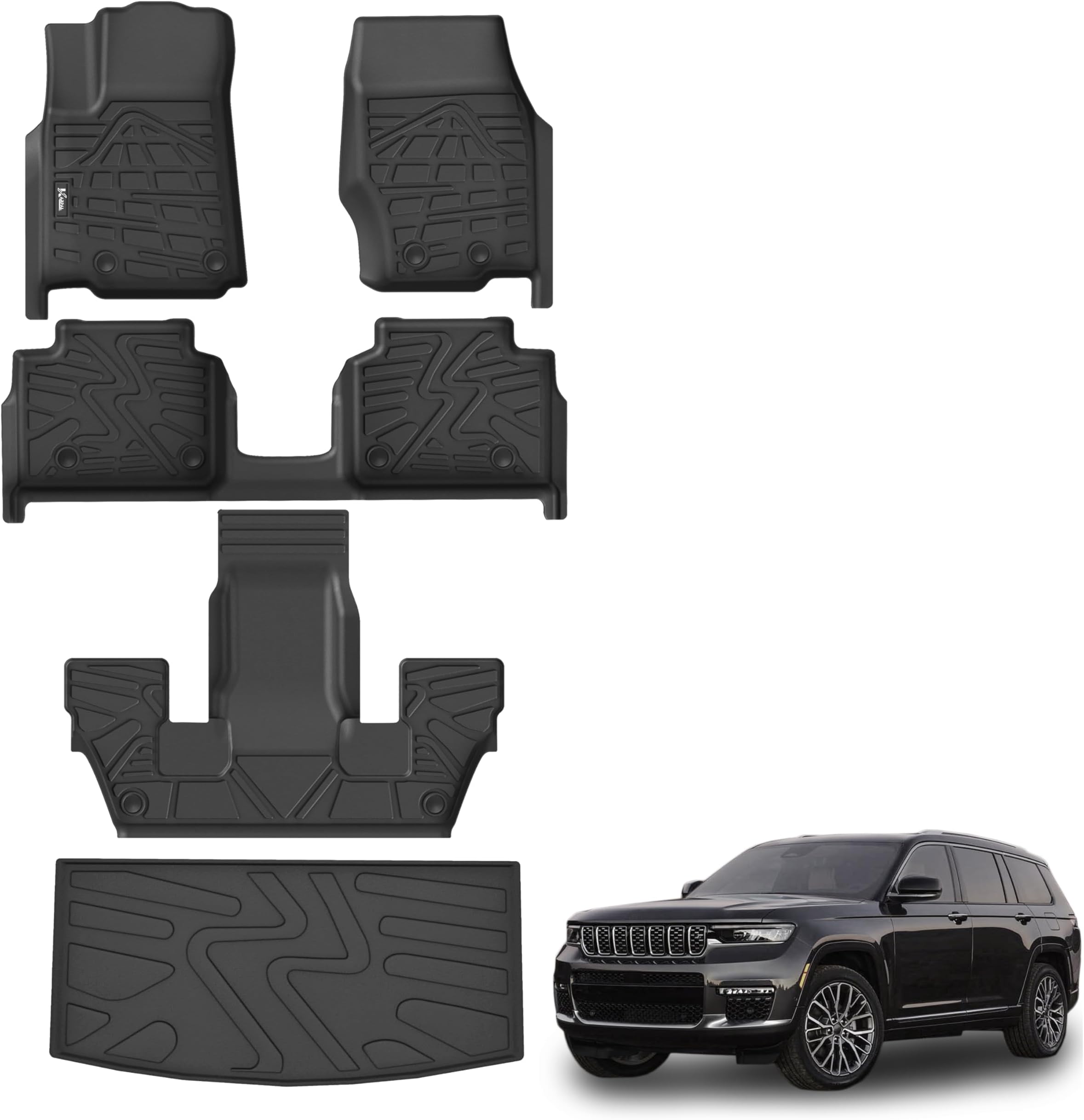 KARPAL Floor Mats & Cargo Liner for 2021-2025 2026 Jeep Grand Cherokee L (6-Seater w/o 2nd Row Center Armrest Only), All Weather TPE Custom Fit Floor Liners Car Mats Accessories