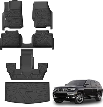 KARPAL Floor Mats & Cargo Liner for 2021-2025 2026 Jeep Grand Cherokee L 6-Seater w/o 2nd Row Center Armrest Only, All Weather TPE Custom Fit Floor Liners Car Mats Accessories