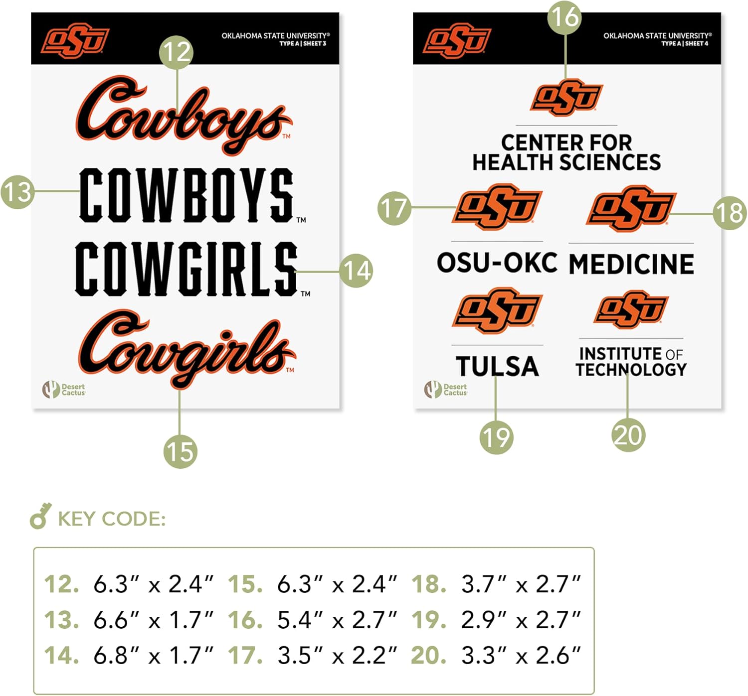 Desert Cactus Oklahoma State University Sticker Vinyl Decal Laptop Water Bottle Car Scrapbook Sheet (Type A) - Image 4