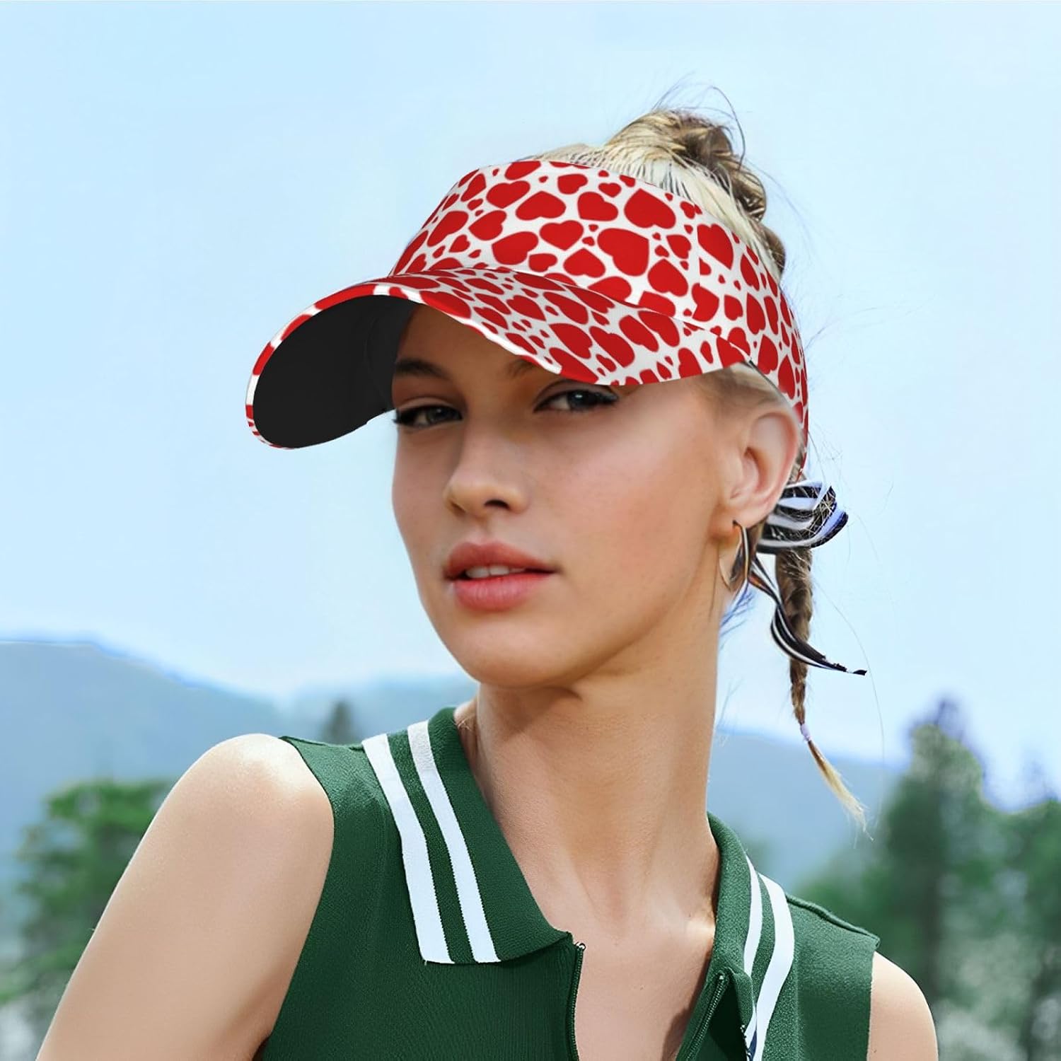 Valentine's Day Hearts Visor Hats for Women Men Summer Travel Beach Sun Hat Outdoor Adjustable Cap Unisex Visor