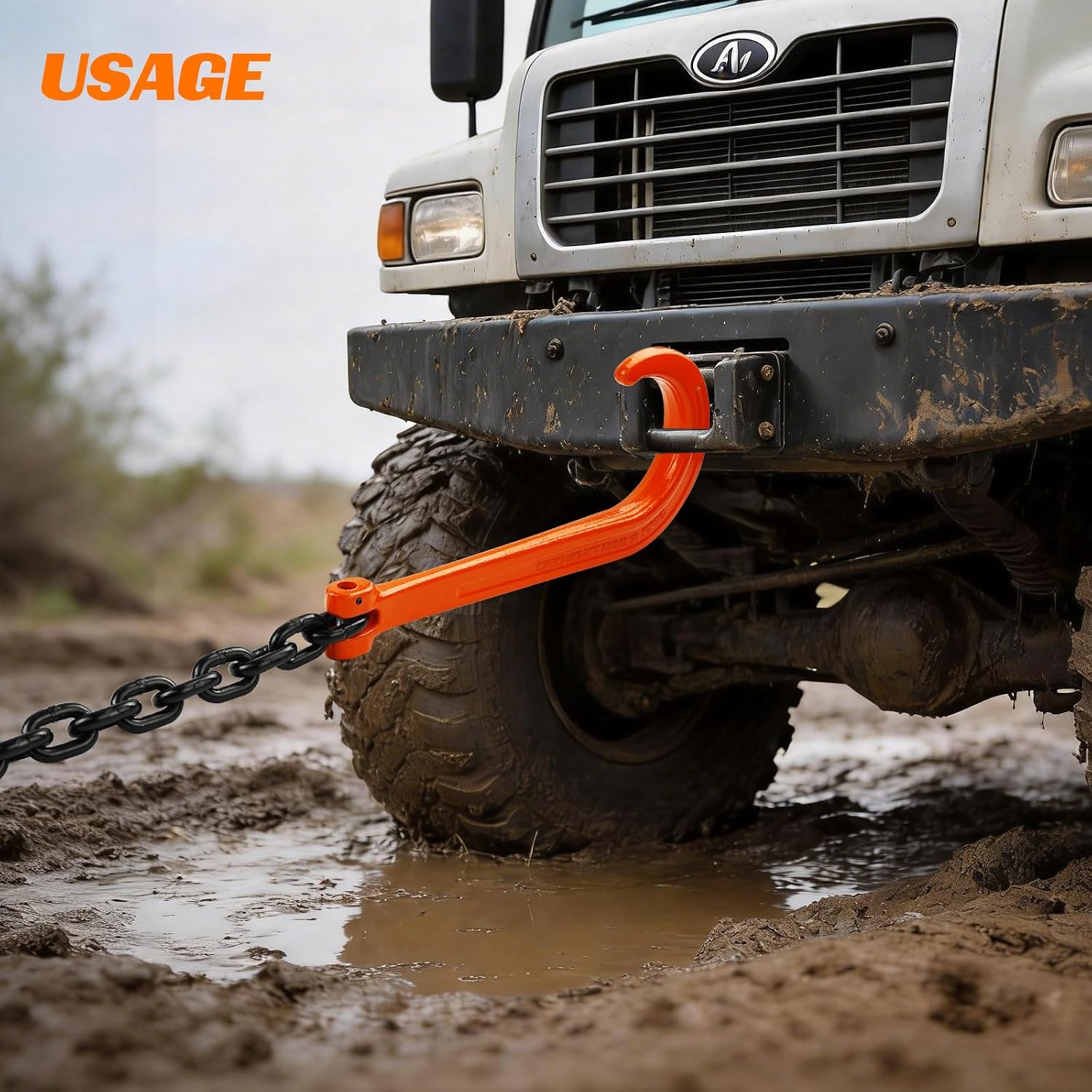 LULU CARGO CONTROL Grade 80 J Hook Tow Chain, Heavy Duty Alloy Tow Chain with 15" Forged J Hook & Grab Hook, 7100 lbs Safe Working Load, Recovery Towing Chain for Trucks, SUVs & Equipment (Chain 10ft)