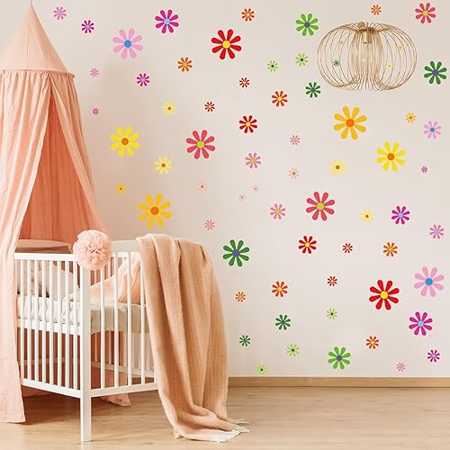 Vista 6 de Fuutreo 12 hojas de calcomanías de margaritas, 130 unidades, calcomanías de vinilo autoadhesivas de vinilo retro con flores de mariposa para Varios
