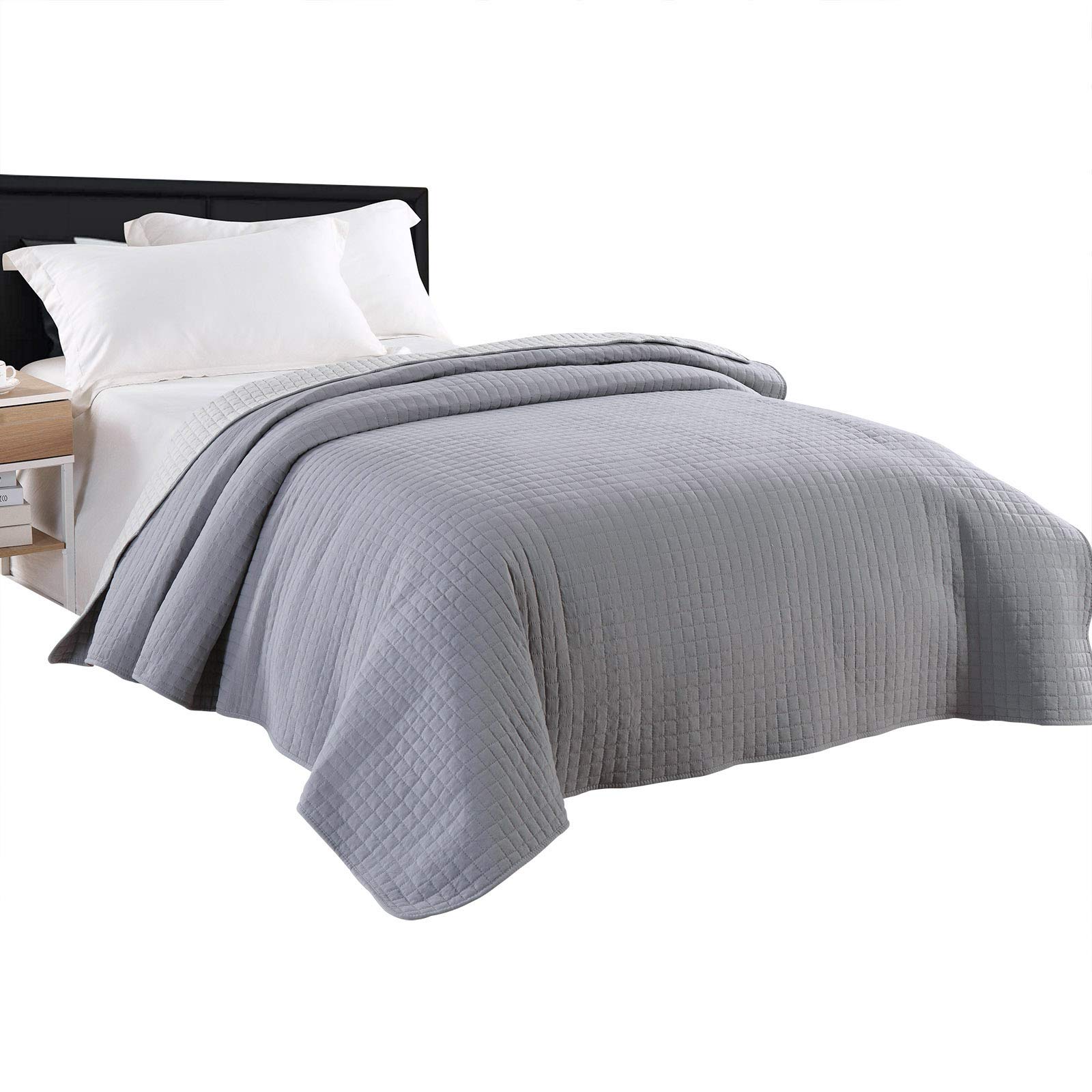 Tagesdecke Bettüberwurf Steppdecke Patchwork Flanelle Wendedesign Kariert 220x240 cm Grau-Hellgrau