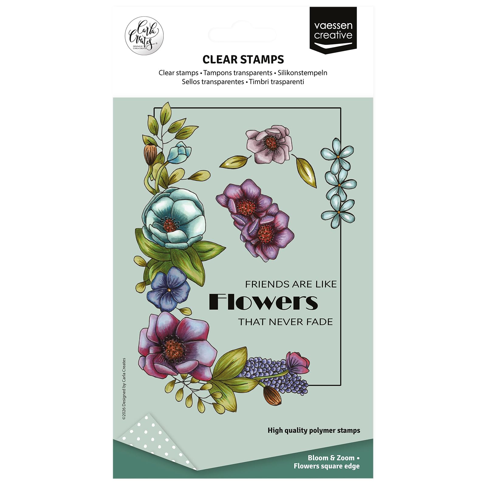Vaessen Creative Clear Stamps 11 Pcs - Flowers Square Edge - Scrapbooking, Stamping and Card Making Supplies for Crafting, A6