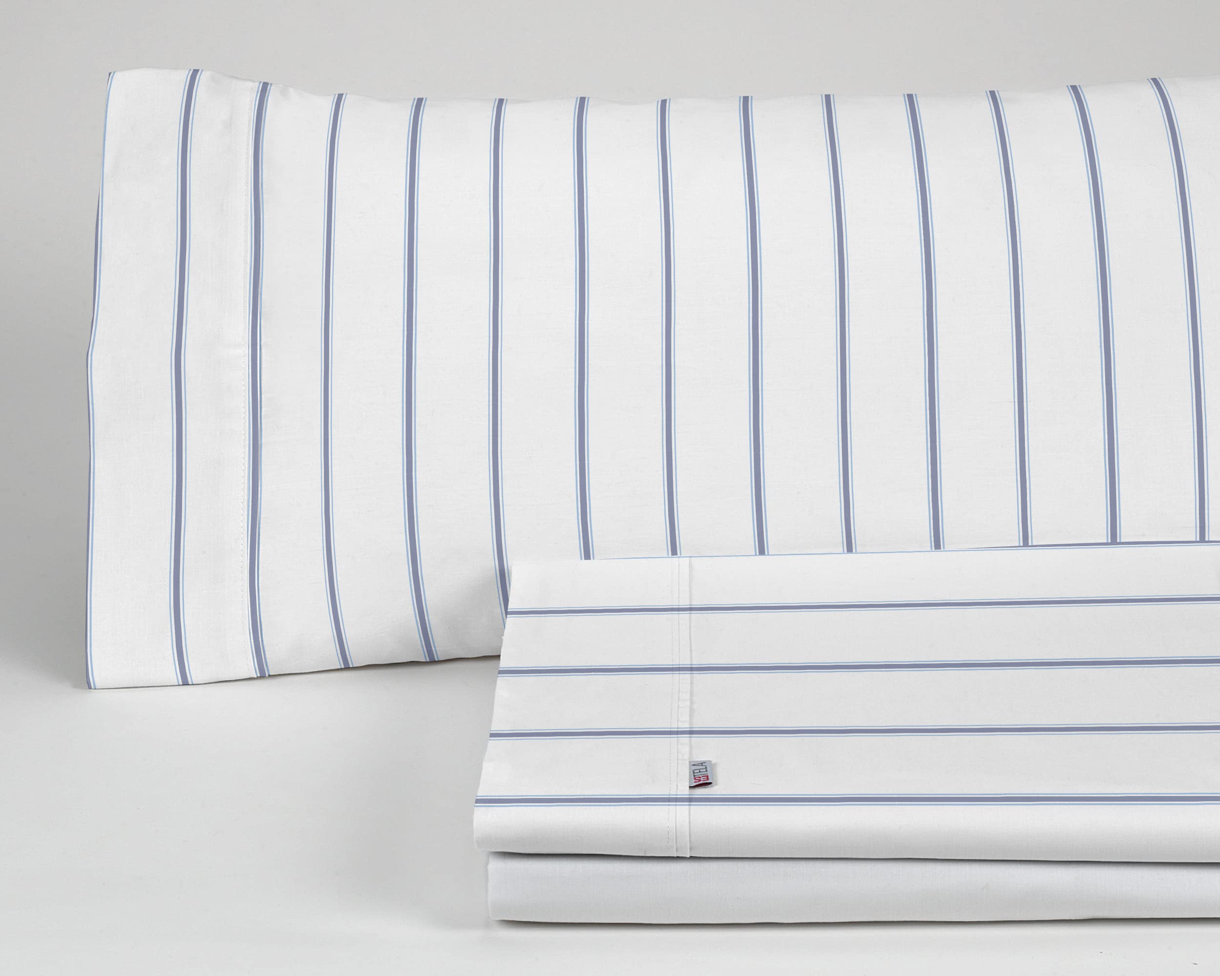 ESTELIA - Juego de sábanas Rita Color Azul - Cama de 150 (3 Piezas) - 100% algodón - 200 Hilos