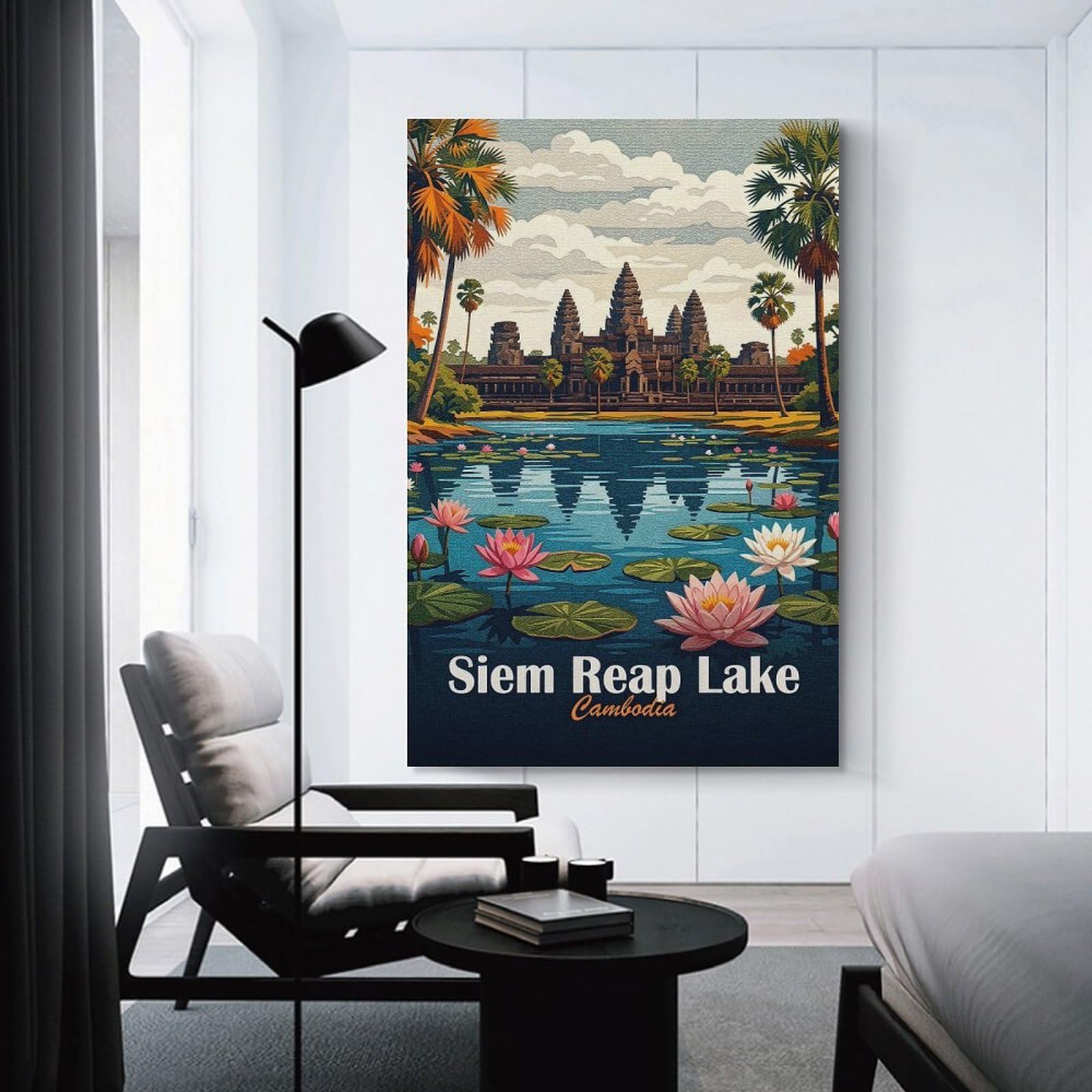 Junmoney Unframe-Style-18-1 Siem Reap Lake, Cambodia Art Decorative Wall Artwork, 12X18inch(30X45cm), For Corridors, Hallways Or Apartment Entries, Home Artwork For First Impressions