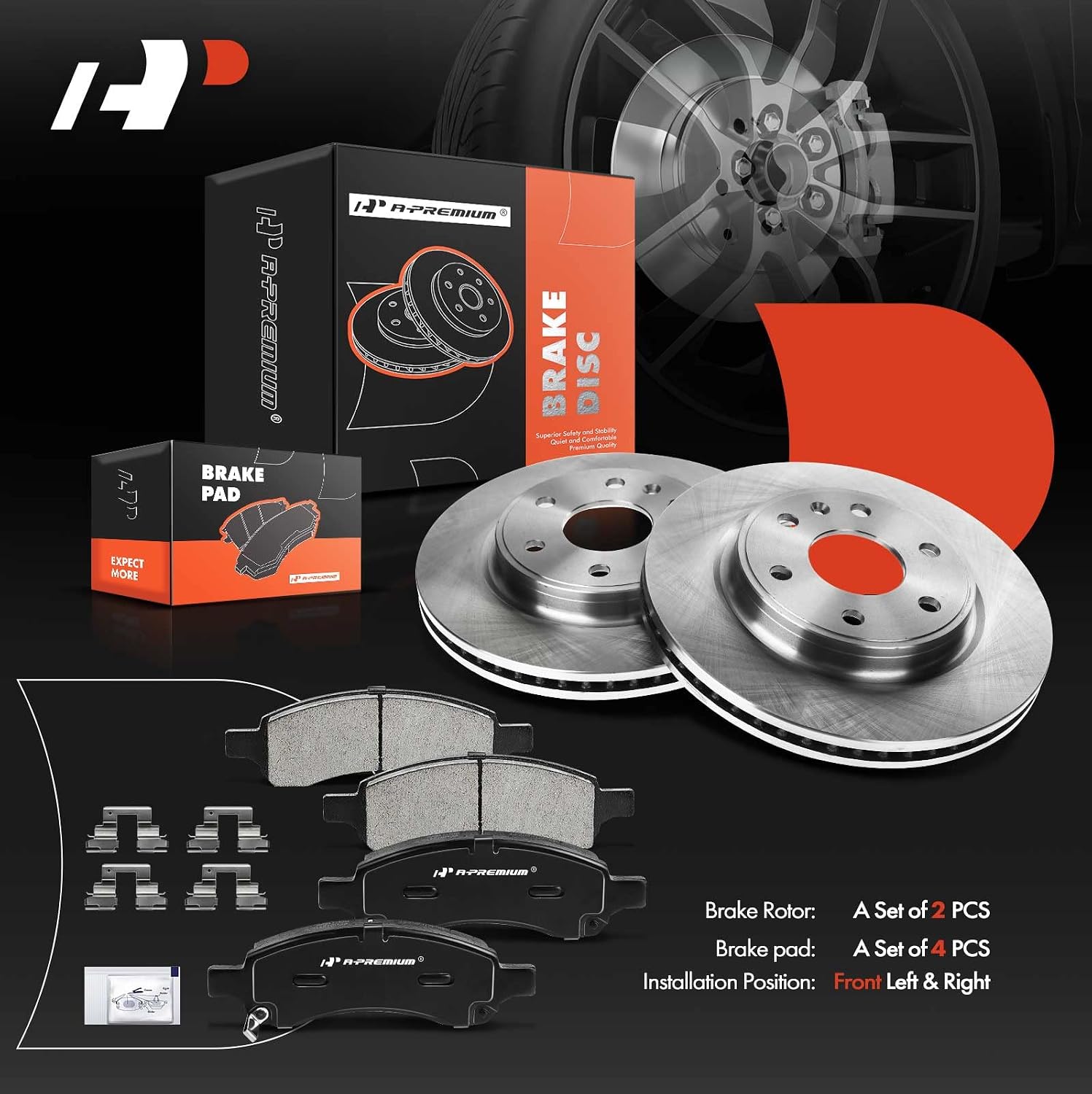 A-Premium 12.80 inch (325mm) Front Vented Disc Brake Rotors + Ceramic Pads Kit Compatible with Select Buick, Chevy, GMC and Saturn Models - Enclave 2008-2017, Traverse, Outlook, Acadia (Limited)