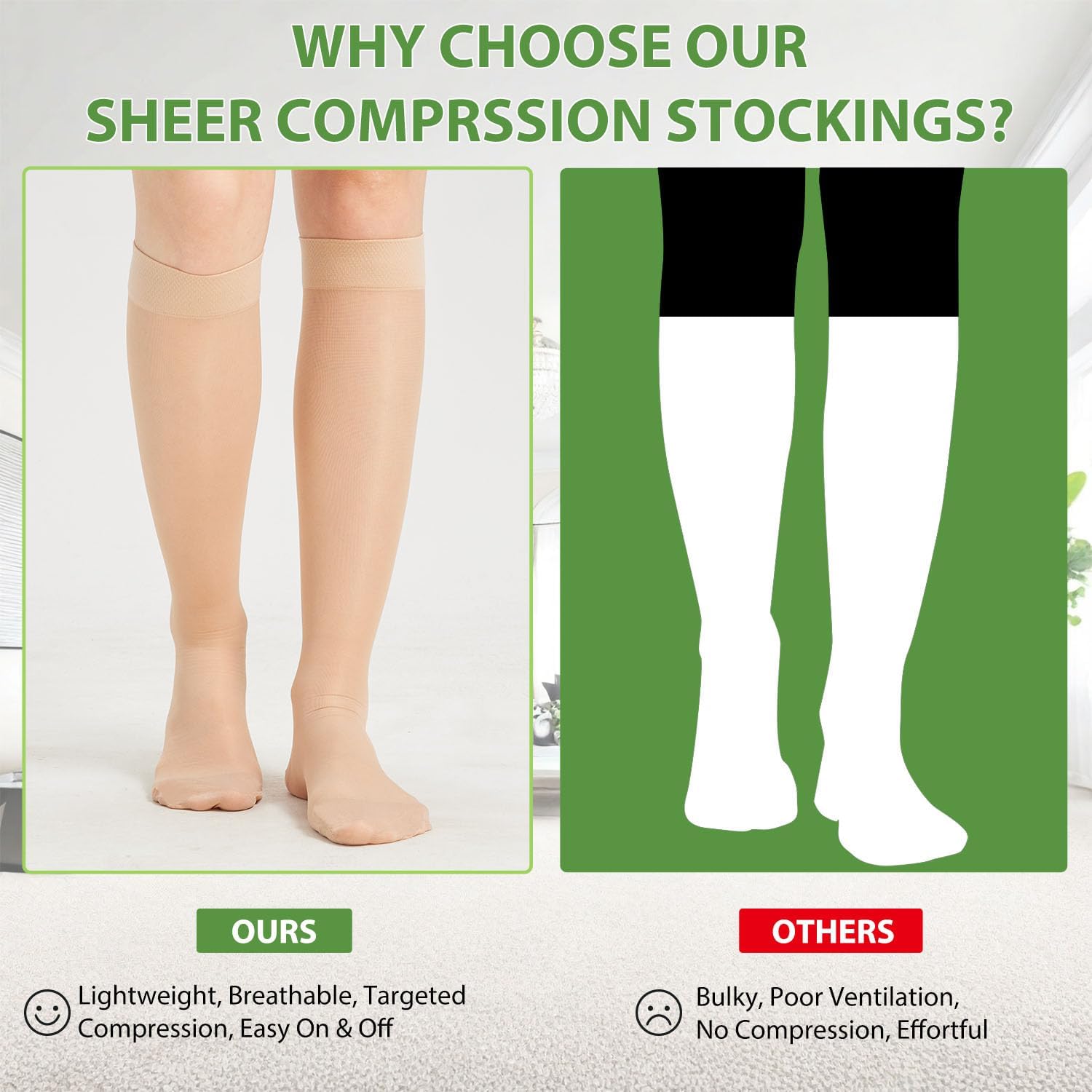 Sheer Compression Stockings for Women - Knee High 15-20 mmHg Support Hose Compression Socks for Improving Circulation, Leg Fatigue and Swelling, Nude, Small - Image 6