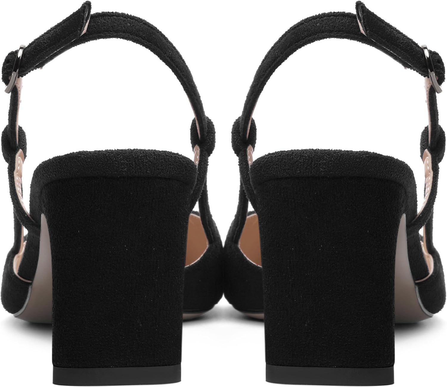 MOVINSTEPS Womens Solid Cute Night Club Buckle Pointed Toe Slingback Suede Chunky Mid Heel Pumps Shoes 2.5 Inch