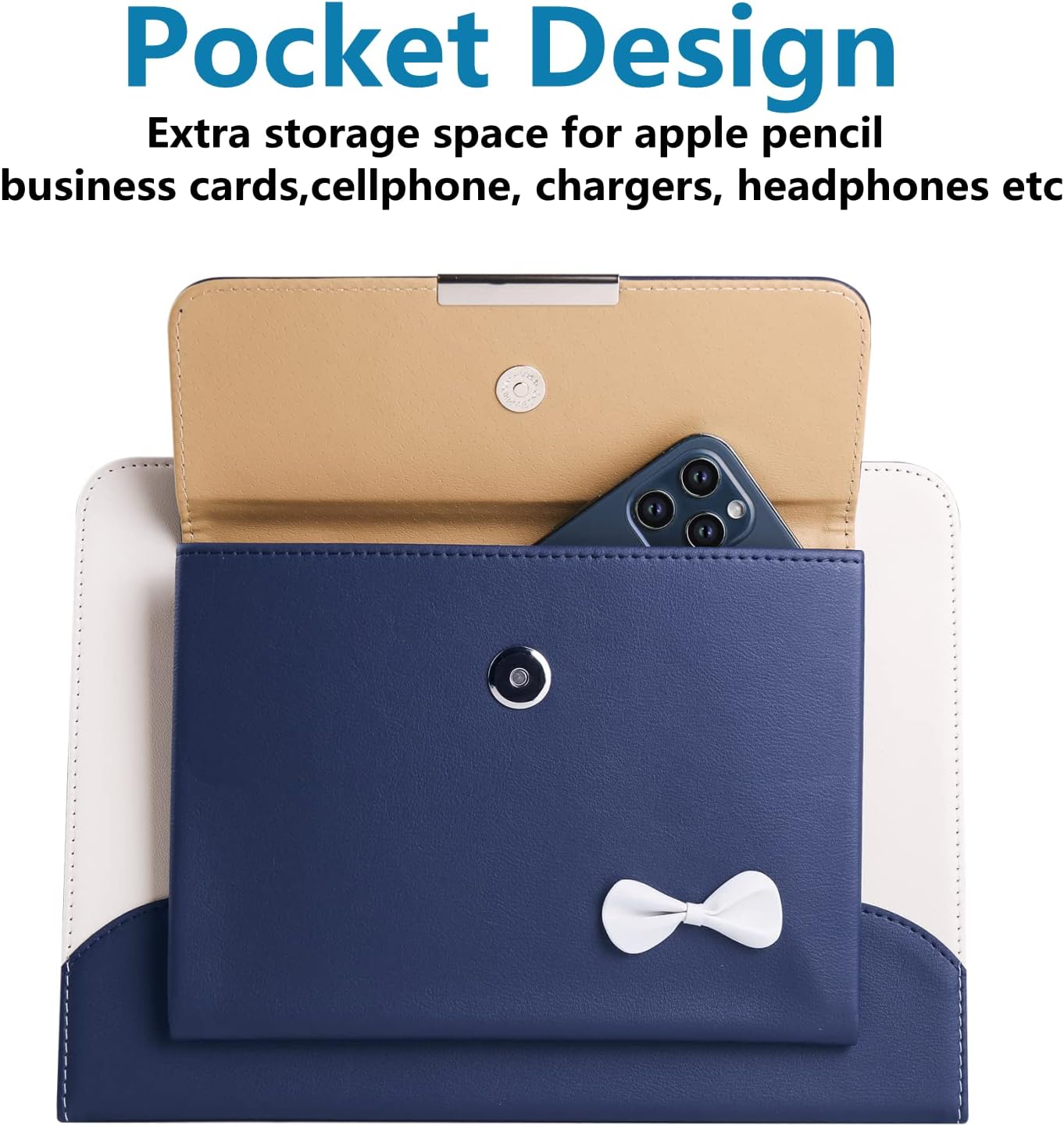 Cute Case for iPad 11 inch (A16) 2025 / 10th Generation 10.9 inch 2022, iPad 10 / 11th Gen Case, Slim Handbag Leather Protective Cover with Stand Hand Strap Pocket for Girls Woman Kids,Blue