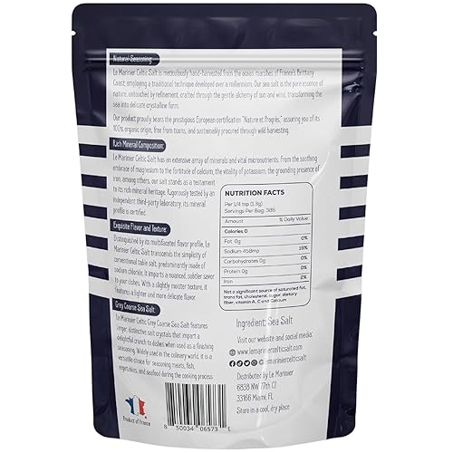 Miniatura 2 de Le Marinier Celtic Salt Sal marina gruesa gris, 1.1lb - 18oz. Sal marina francesa sin refinar 100% natural, sal celta mineral cosechada a mano, Sel
