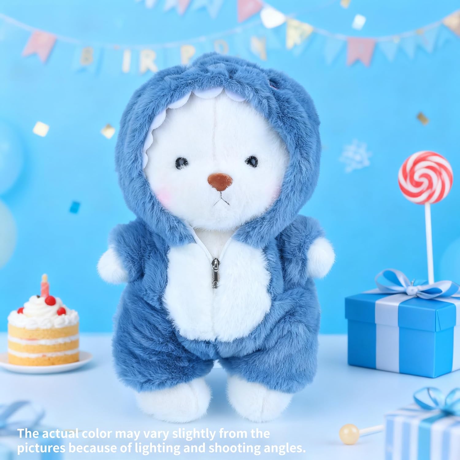 Teddy Bear Stuffed Animals, Teddy Bear Plushies Soft Funny Stuffed Toys with Removable Blue Shark Clothes, 13'' Emotional Support Cute Plush Figure Toys with Movable Legs for Toodlers Kids Women