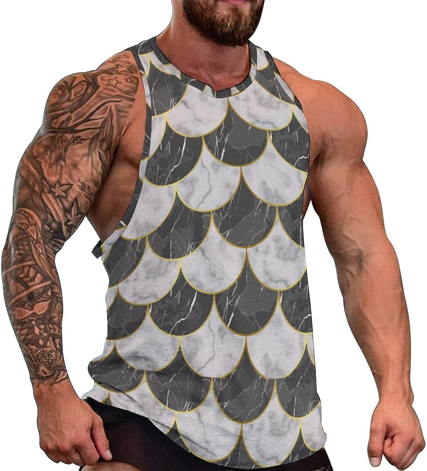 Marble Scales Mens Tank Tops Sleeveless Muscle Shirts Beach Casual Gym Shirt Vest Tee Tops