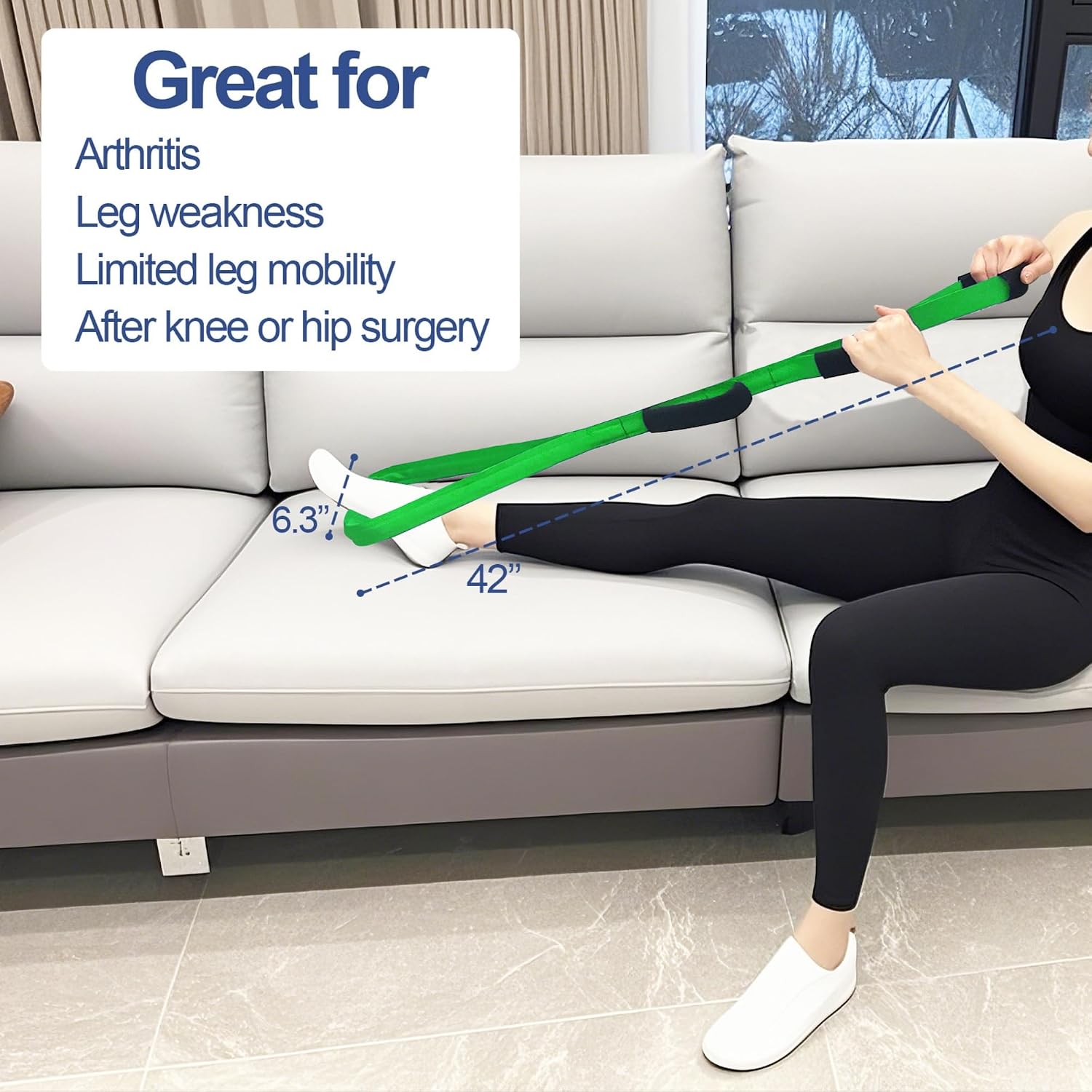 Leg Lifter for After Hip Replacement & Knee Surgery Recovery - Rigid Leg Lifter with Large Foot Loop, Elderly Mobility Aid, Post-Surgery Assist Device, After Surgery Must Haves. (Green)