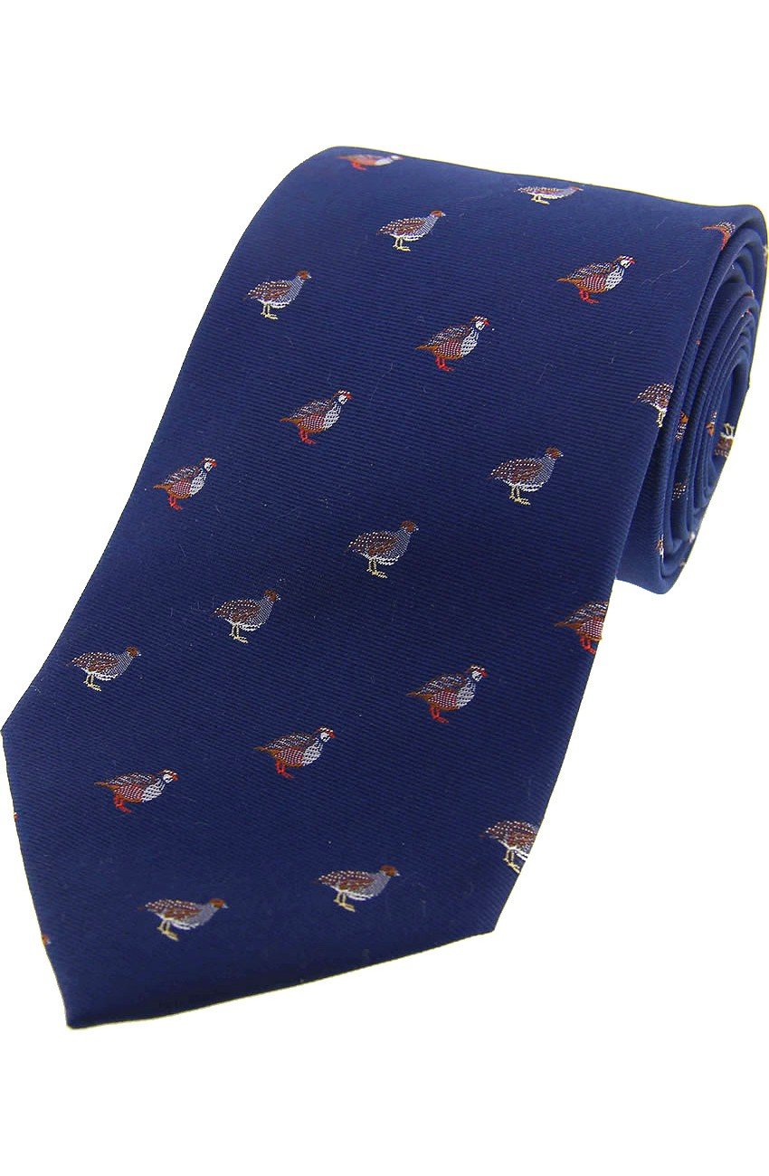 Soprano Grouse and Partridge Woven Silk Tie - for Game Day shooting, Standard, blue