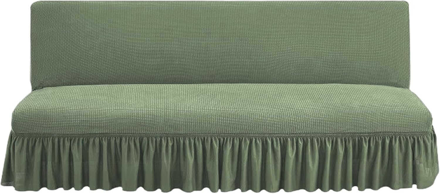 Futon Cover Stretch Futon Mattress Cover Thicken Armless Sofa Cover with Skirt Soft Futon Covers Non-Slip Futon Slipcovers Washable Futon Couch Cover for Home