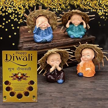 AVENEW Resin Car Dashboard Decoration, Cute Kung Fu Creative Little Monks Straw Hat for Home Office, Interior Desk Decor, (Multi Color, Small, 4 Packs)