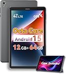 Topsand 8 Inch Android 15 Comprimé avec la fente de carte Sim non fermé, téléphone de tablette cellulaire 4G LTE, Octa Core,12GB RAM 64GB ROM 2TB TF Élargissable, 5G WiFi, 8MP Caméra, 5100mAh, Tablette avec couverture(Pink)