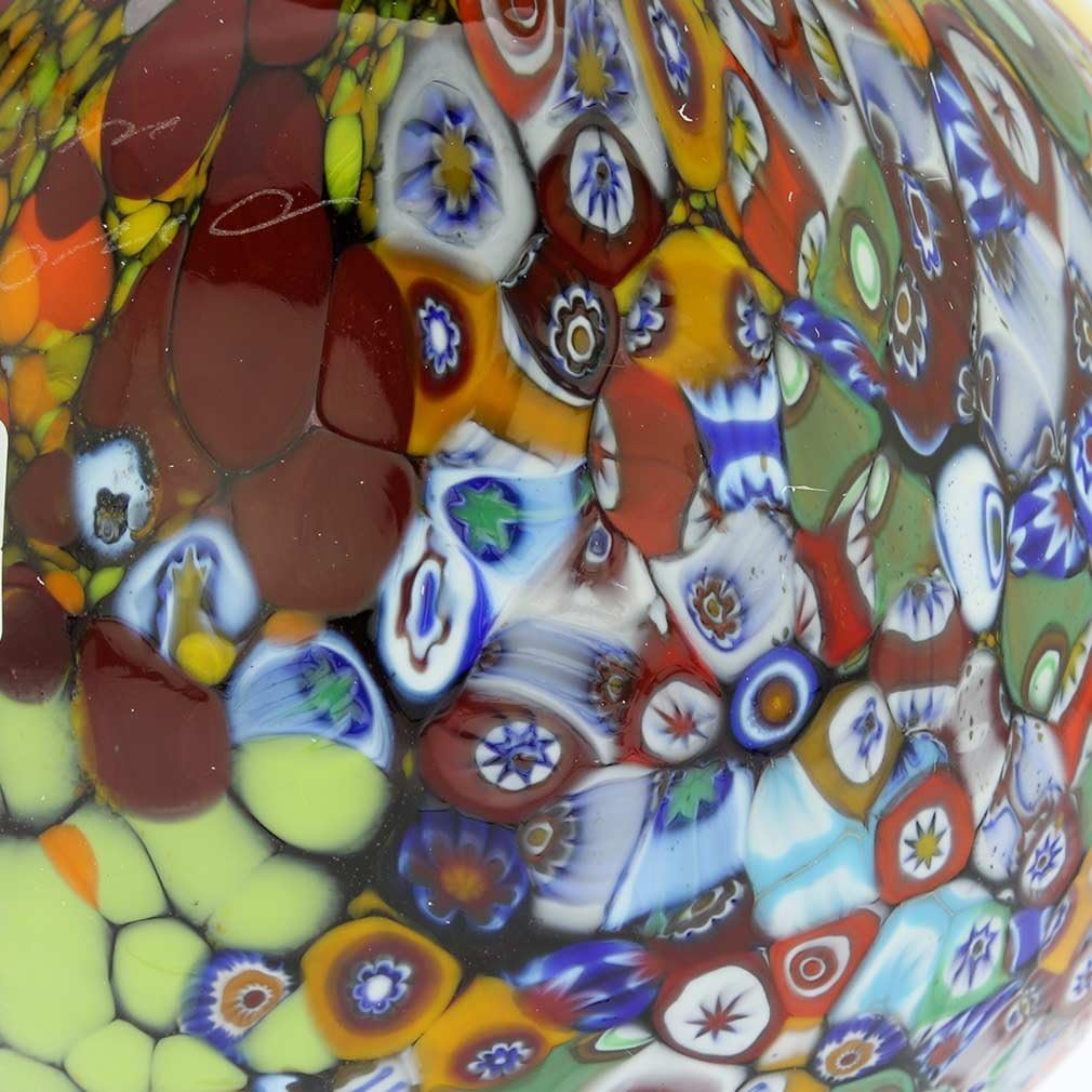 Glass Of Venice Murano Glass Millefiori Vase with Handles - Purple