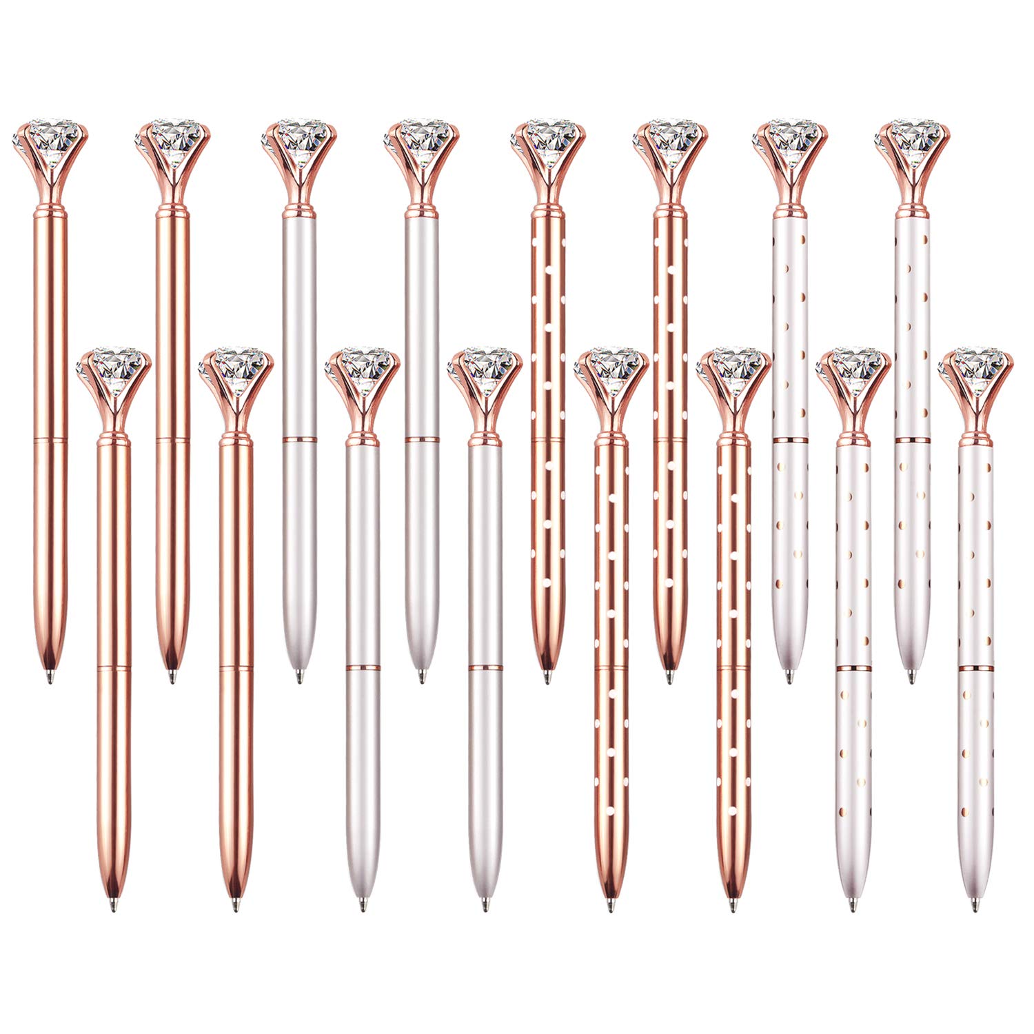 NNY 16 PCS Bling Big Crystal Diamond Ballpoint Pen Metal Ballpoint Pens for Office Supplies Gift, Includes 16 Pen Refills
