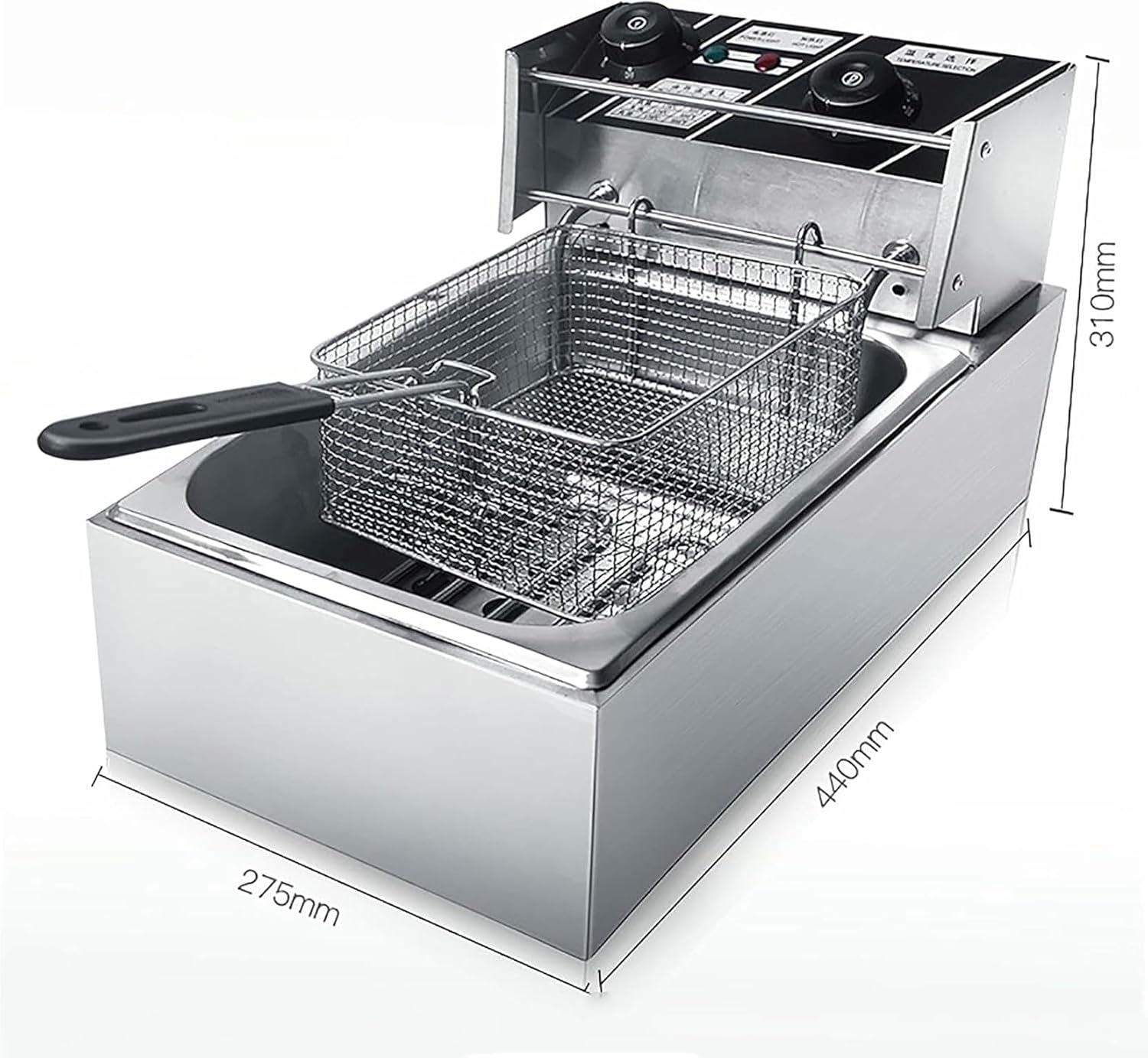 Professional Electric, Large Capacity Stainless Steel Commercial Frying Machine, with Basket &Lid, Temperature Control Function, for Commercial and Home