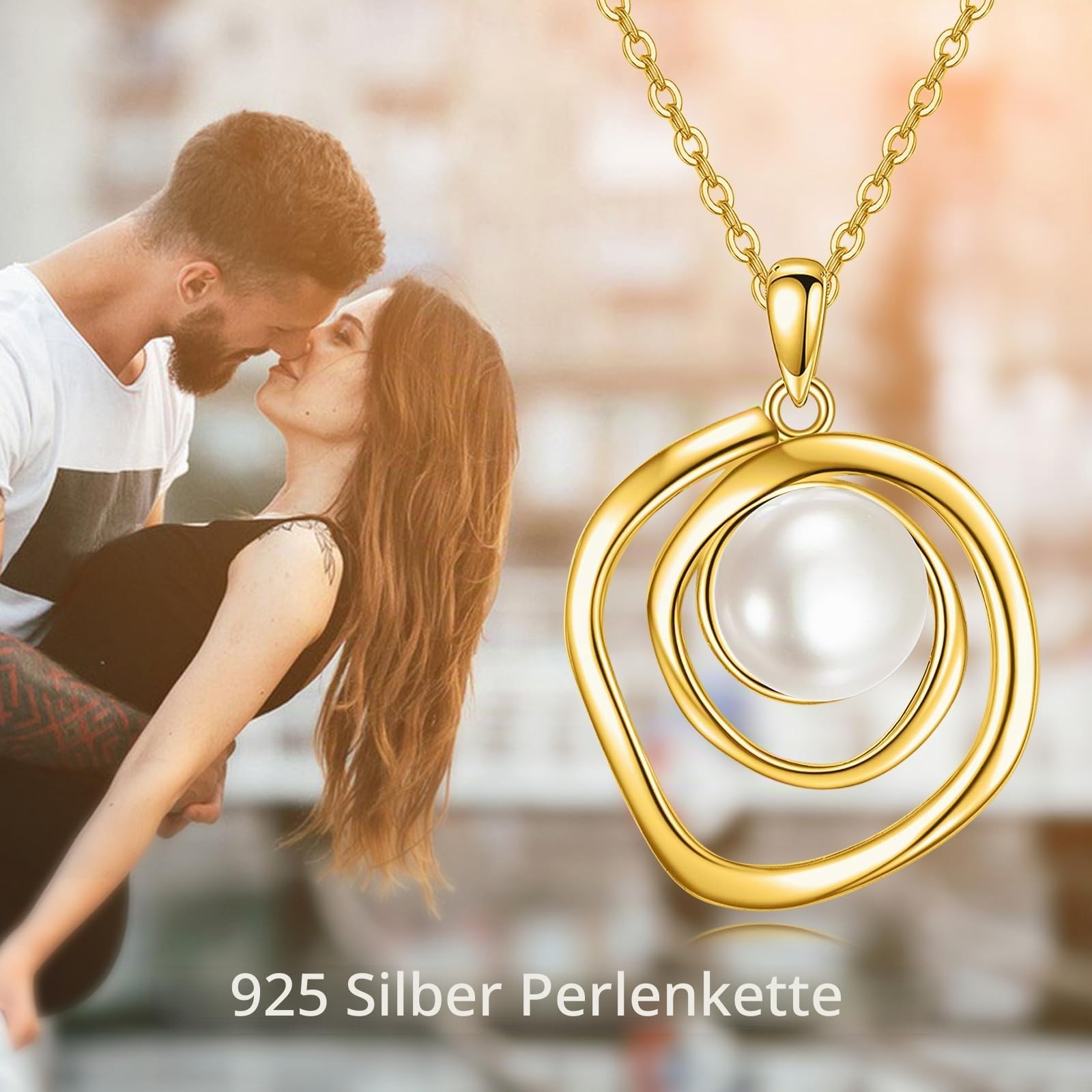 VONALA Weißgold und Gold Perlenketten Damen Sterling Silber Weiß Perlenkette Mit Anhänger Perlenschmuck Perlen Halskette für Damen