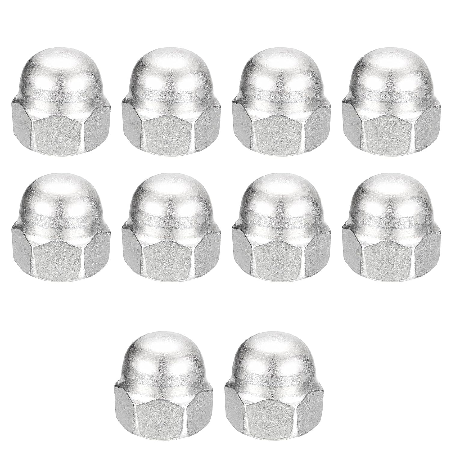1/2-13 Acorn Cap Nuts,10Pcs 304 Stainless Steel Hardware Nuts, Acorn Hex Cap Dome Head Nuts for Fasteners (Silver)