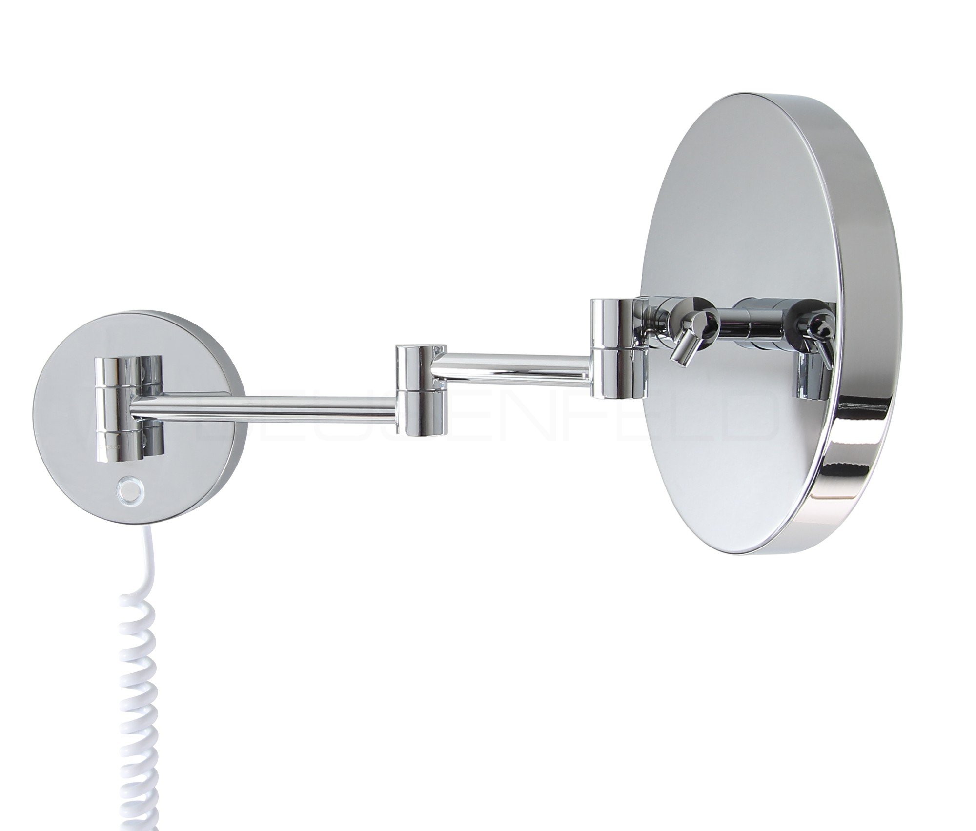 DEUSENFELD WL50CT - Premium LED Kosmetikspiegel, CTT - stufenlos Einstellbarer Farbton von 2700-6500K, LED Touch-Control, 5X Vergrößerung, Ø20cm, verdeckte Befestigung, verchromt