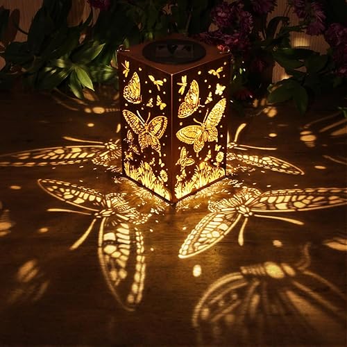 Miniatura 2 de Faroles solares colgantes al aire libre, luces solares decorativas de mariposa, farol de metal, impermeable, luz LED decorativa para jardín, patio,