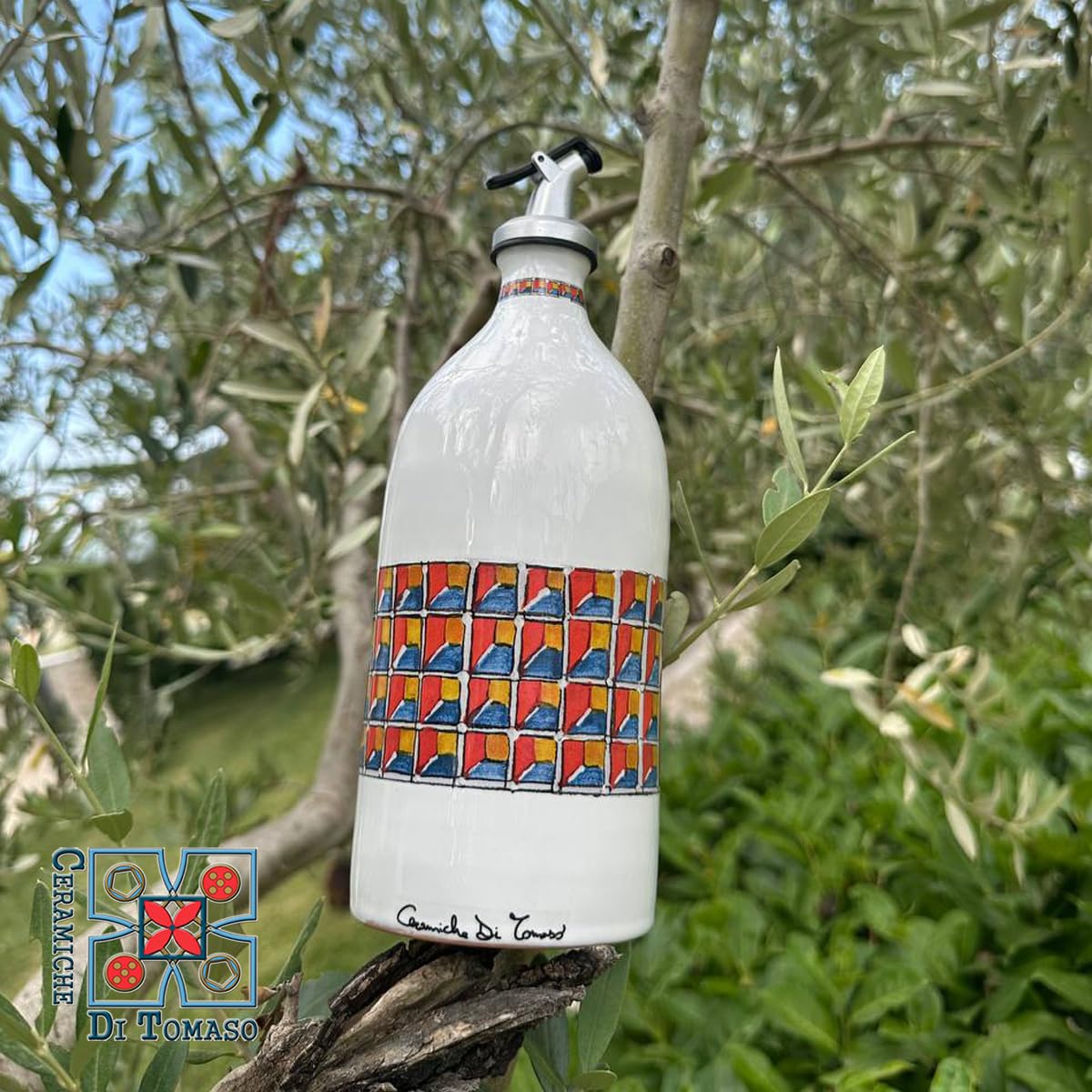 CERAMICHE DI TOMASO Oliera da Tavola in Ceramica per Olio, Aceto e Altri liquidi, con Dosatore Salvagoccia, Protegge l'olio per ridurre l'ossidazione - 500 ml - Facile da Pulire