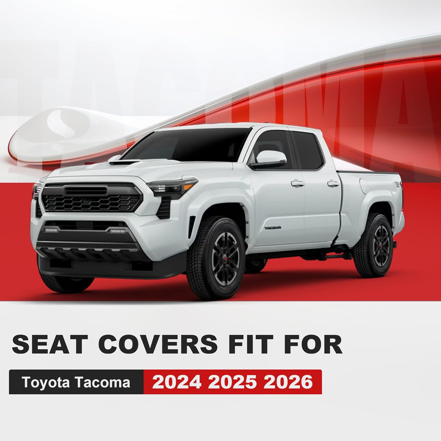 AOMSAZTO Tacoma Seat Covers Full Set, Custom Fit Toyota Tacoma 2024 2025 2026 Double & Crew Cab with Waterproof Leather,Seat Covers for Toyota Tacoma(5 Seats,Black)