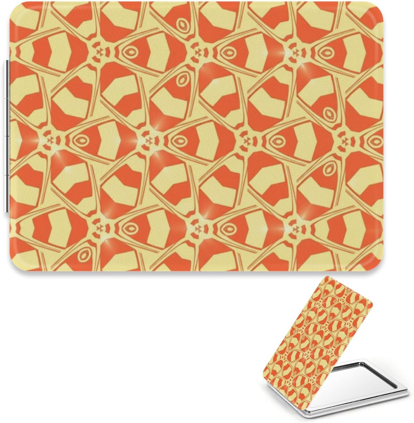 Pale Yellow Geometric Forms Small Mirror, 1X/2X Rectangular Mirror Vanity, Pu Leather Portable Mini Travel Essentials Compact Mirrors, Travel Minis Small Mirrors, Gifts for Teenage Girls, Gifts