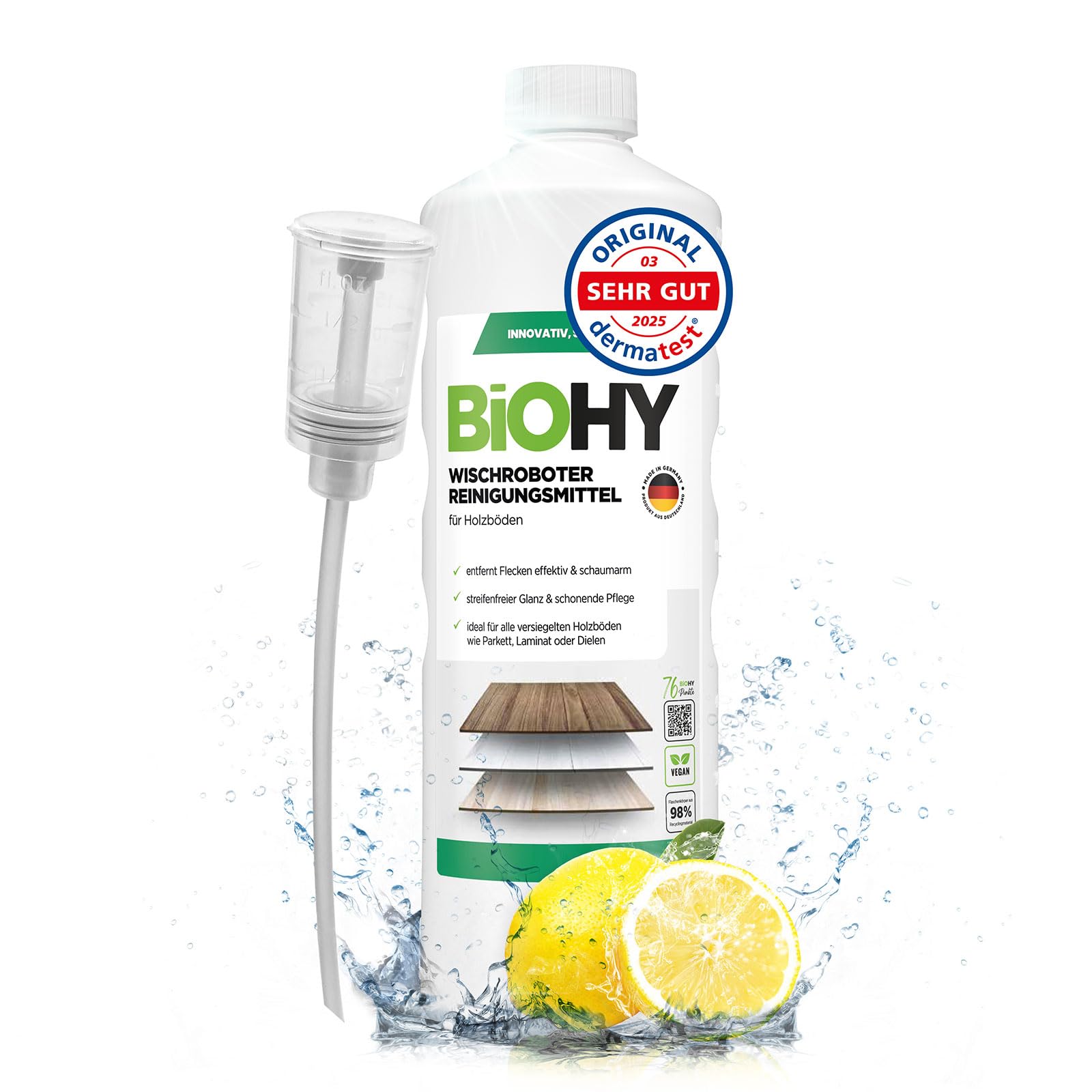 BiOHY Wischroboter Reinigungsmittel für Holzböden (1l Flasche) mit Dosierer