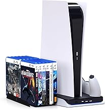 PS5 Controller Charging Station for Playstation 5 Console,PS5 Cooling Station for PS5 Digital & Disc Editions Consoles,PS5 Charging Station Vertical Stand with 12 Game Slots -HONCAM