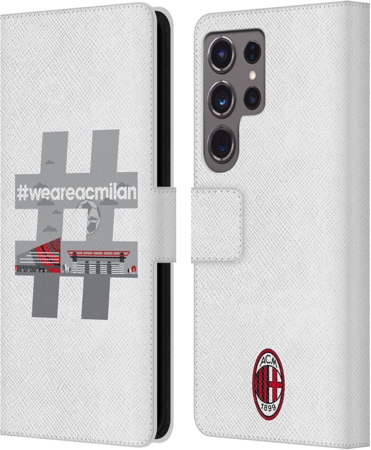 Head Case Designs Officially Licensed AC Milan Hashtag Adults Leather Wallet Case Compatible with Samsung Galaxy S24 Ultra 5G