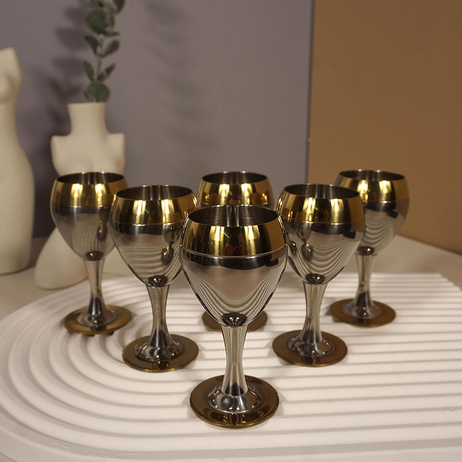 Stainless Steel Wine Goblets, 60ml Capacity, Fancy Decorative Unbreakable Metal Wine Goblets, 6PCS Set for Wine Lovers, Carry Easily for Beverages, Outdoor Travel
