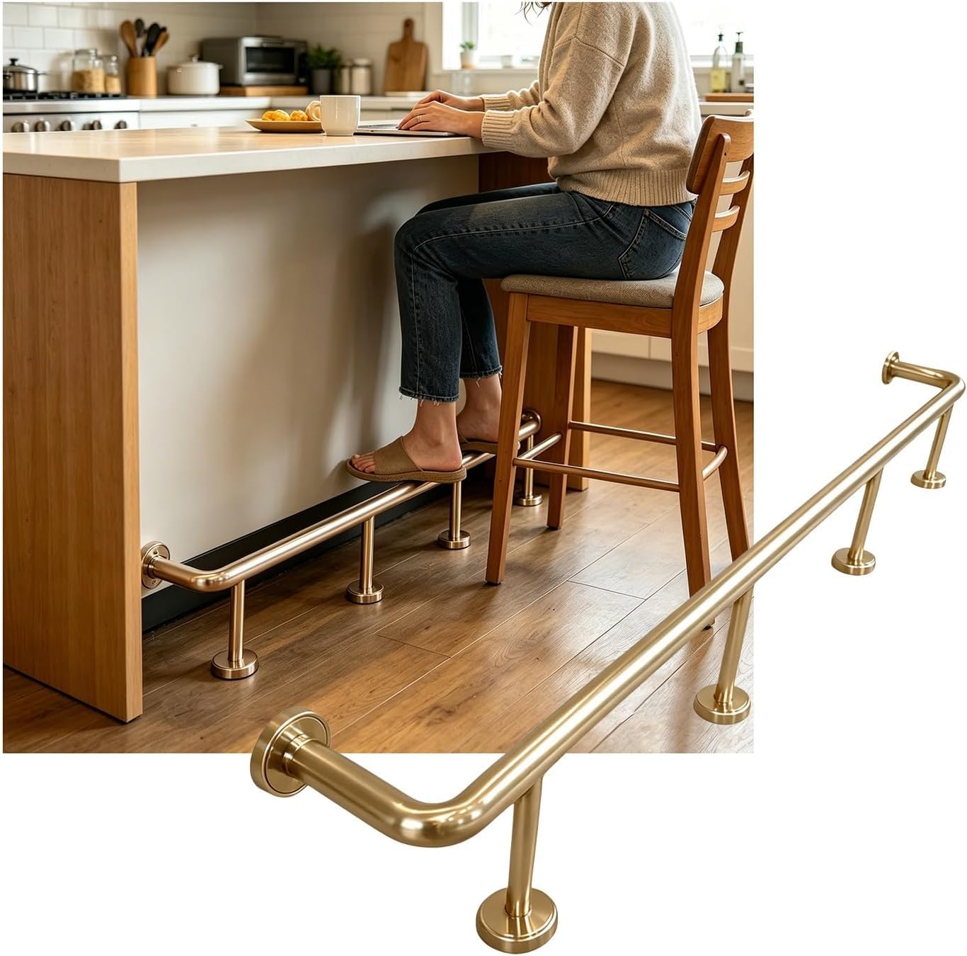 HGOuhK Bar Foot Rail Kit Indoor Bar Foot Rail Kit 3.28~16.4ft Bracket for Restaurant Kitchen Cafe Library Counter(Champagne Gold,3.5M/11.48FT)