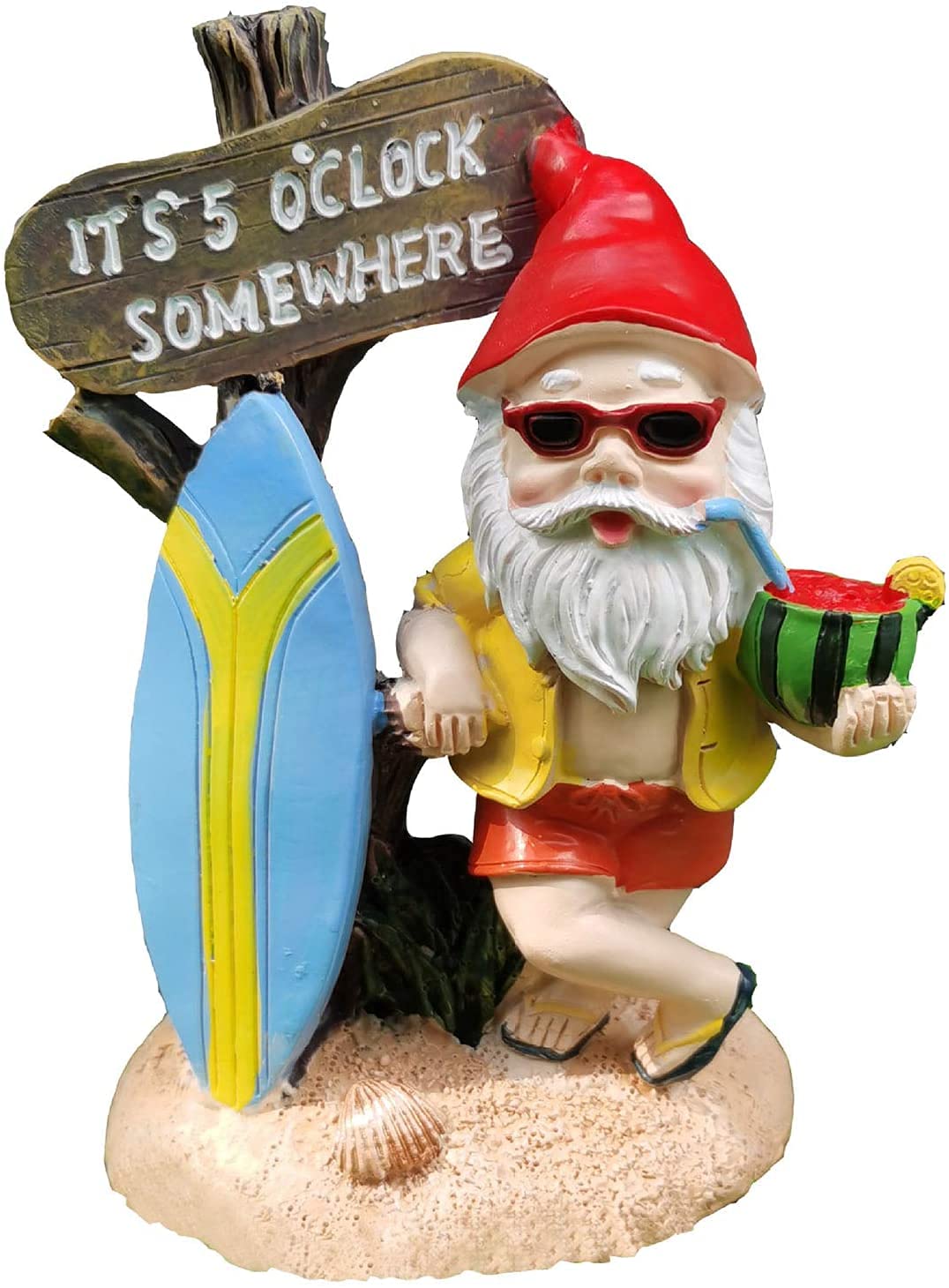 YIANI It's 5:00 Somewhere Tropical Party Gnome Garden Statue(Small)