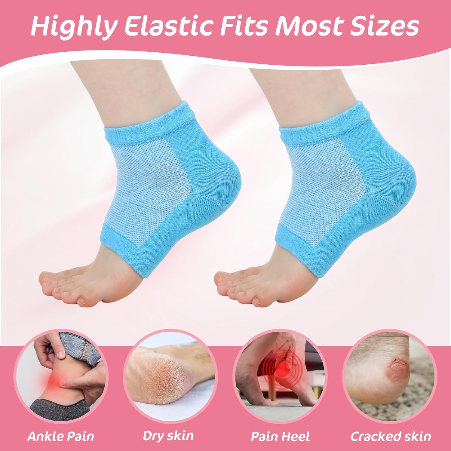 3Pcs Gel Heel Sports Sock, Moisturizing Heel Socks, Toeless Gel Socks for Kids with Heels Discomfort Severs Plantar Fasciitis Heels Pain