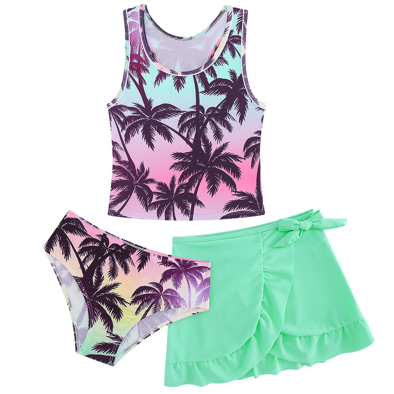 AIDEAONE Traje de baño para niña Bikini de Tres Piezas con Falda Verano Hermoso Traje de baño Lindo de Secado rápido para niños de 6 a 12 años
