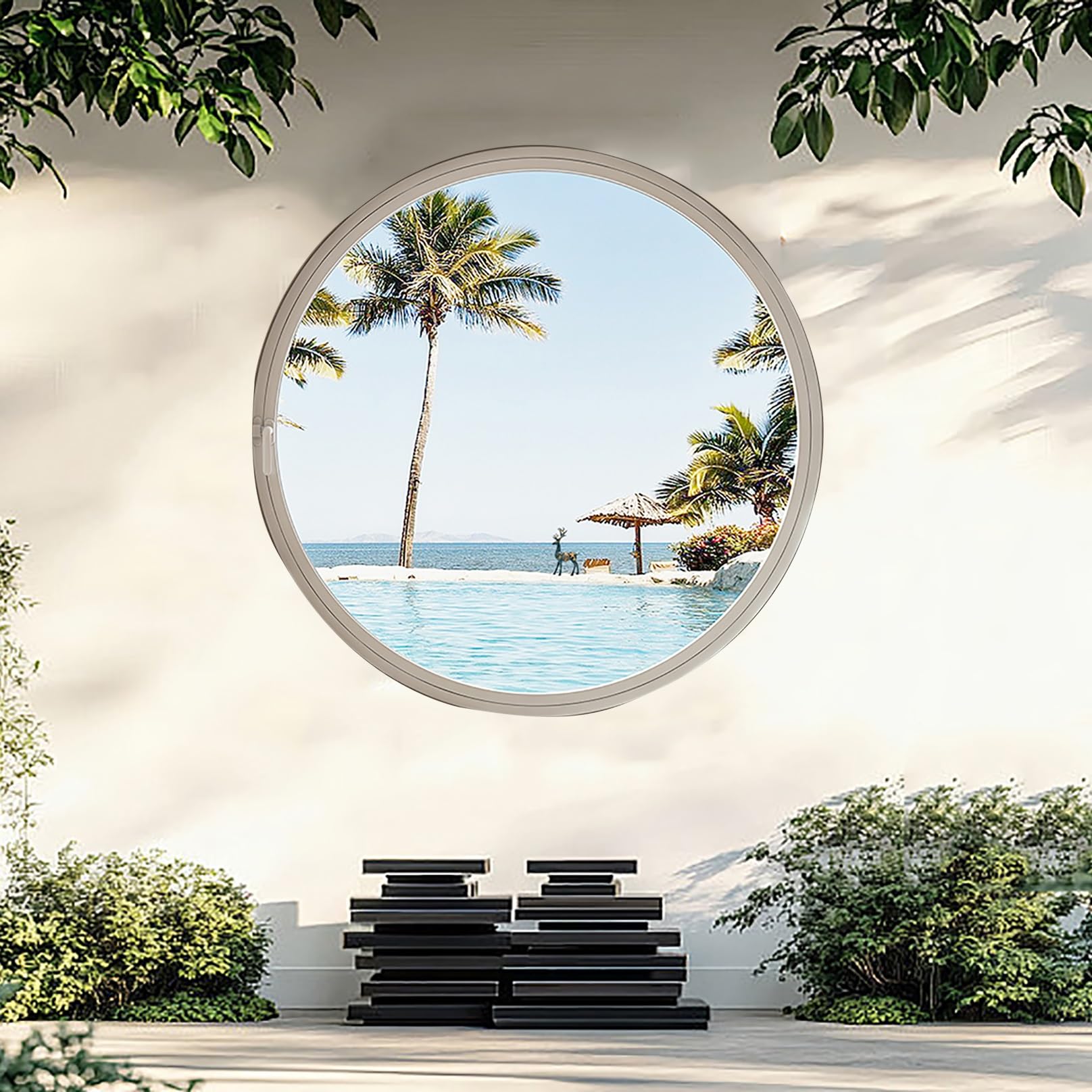Ventana redonda negra para cobertizo, ojo de buey giratorio de 15.7 pulgadas con asas, ventana de salida de vidrio templado de 360° para baño, casa, sótano, tamaño pequeño