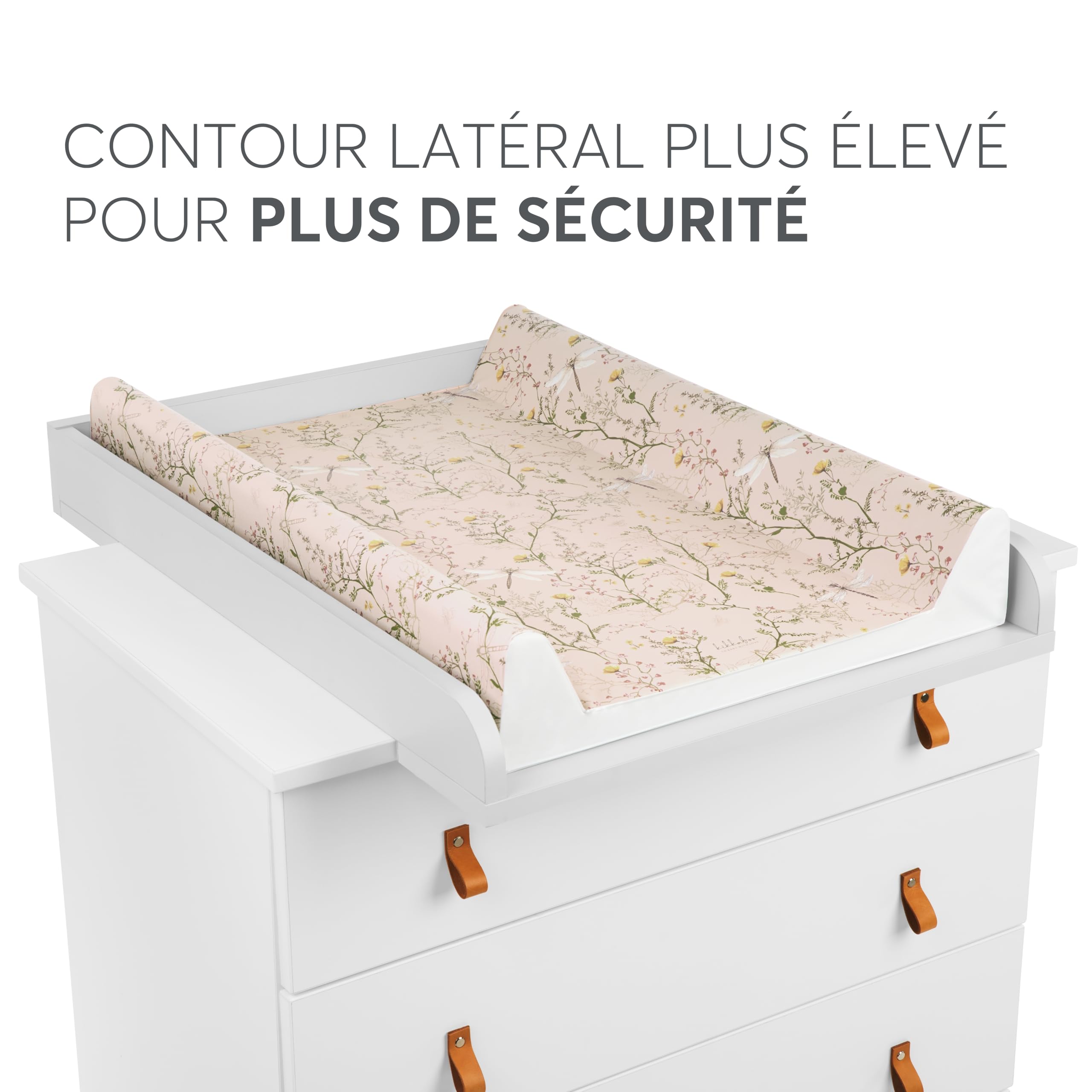 Matelas a langer pour bébé KikkaBoo SECRET GARDEN, matelas a langer en PVC souple 80x50 cm, imperméable et portable, beige