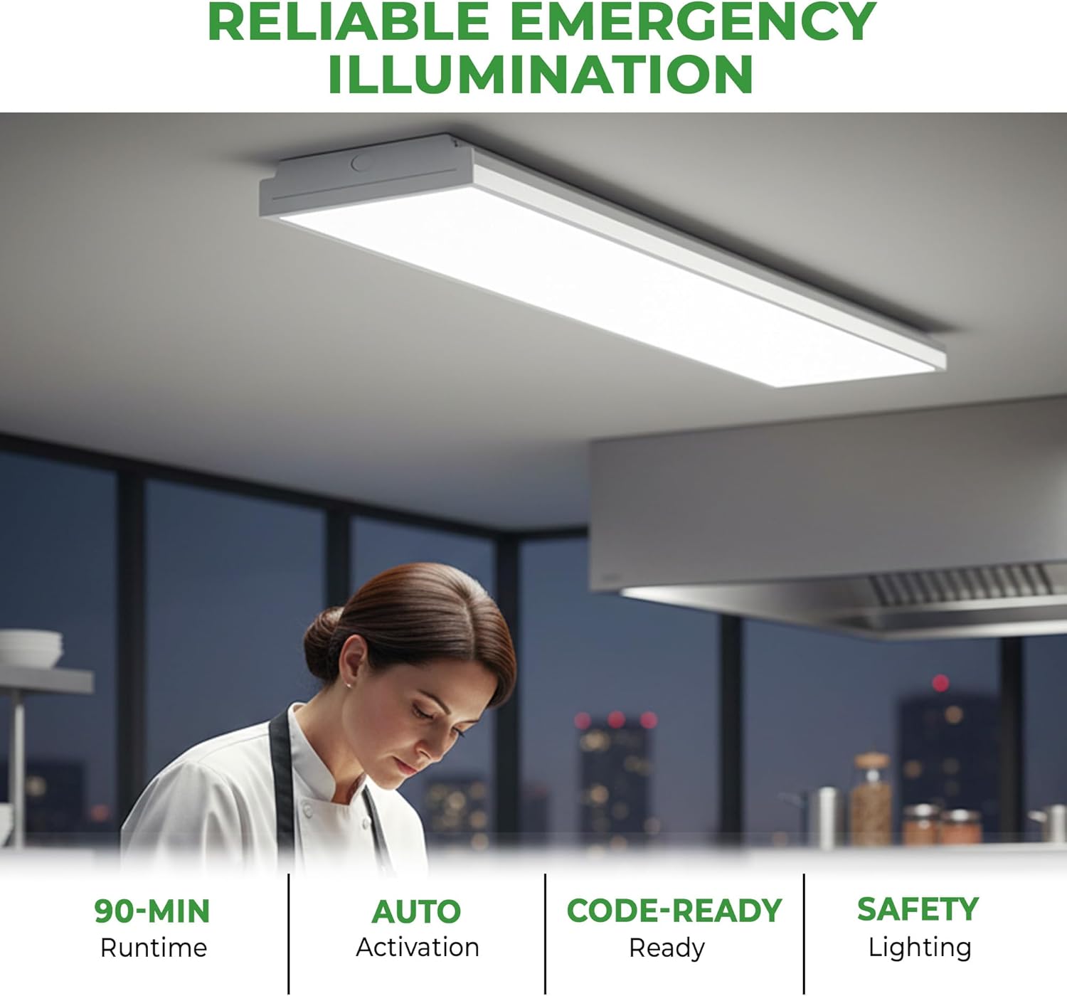 E2 LIGHTING LED Emergency 90mins Wraparound Light, 3500K/4000K/5000K Adjustable 40W 5200lm for Garage Workshop Office 120-277V, ETL