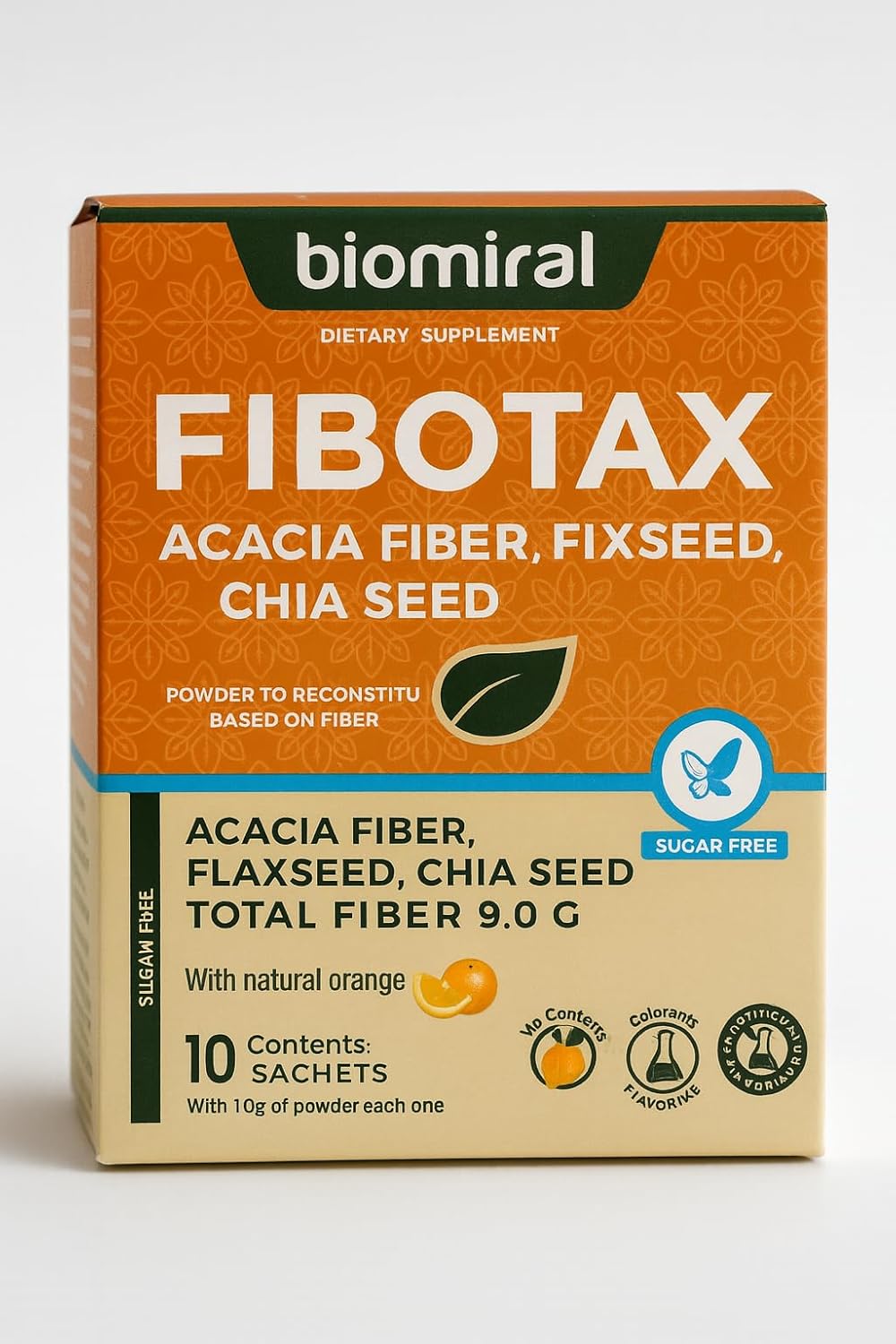 Fibotax Acacia Fiber + Flaxseed & Chia Seed Powder, Orange Flavor, 9 g Total Fiber per Sachet, Sugar-Free, Gluten-Free, 10 Single-Serve Packets Fibotax Acacia Fiber + Flaxseed & Chia Seed Powder, Orange Flavor, 9 g Total Fiber per Sachet, Sugar-Free, Gluten-Free, 10 Single-Serve Packets