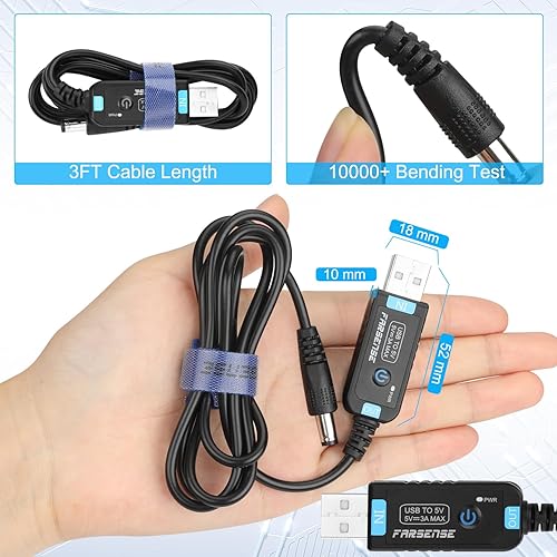 Miniatura 6 de FARSENSE Cable de alimentación USB a CC de 5 V, cable de carga universal de CC de 0.217 x 0.083 in (3 pies) con 10 puntas de conector, cable de