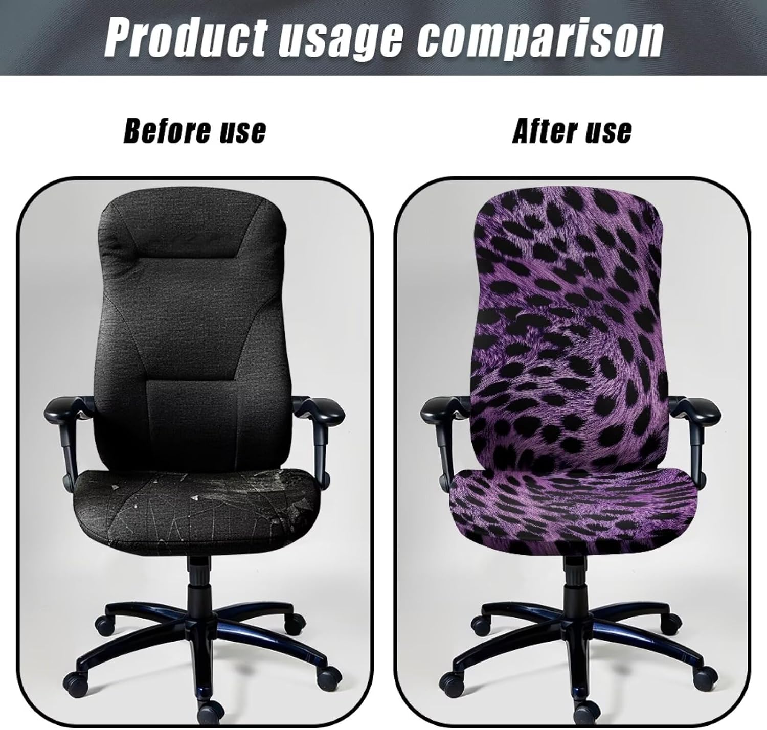 Black Purple Leopard Print Office Chair Cover Stretchable Removable Computer Chair Back Covers Anti-Dust High Back Office Desk Chair Slipcovers for Office Home, Small