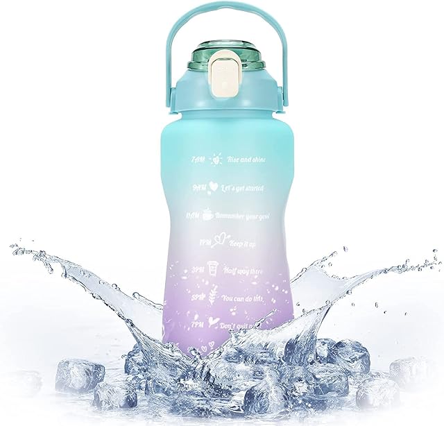 Motivational 2L Water Bottles 64oz Half Gallon Water Bottle with Times, BPA Free Sport Water Jug with Straw and Handle,Leak-Proof Summer Water Bottle for Outdoors, Gym (64OZ Color A)