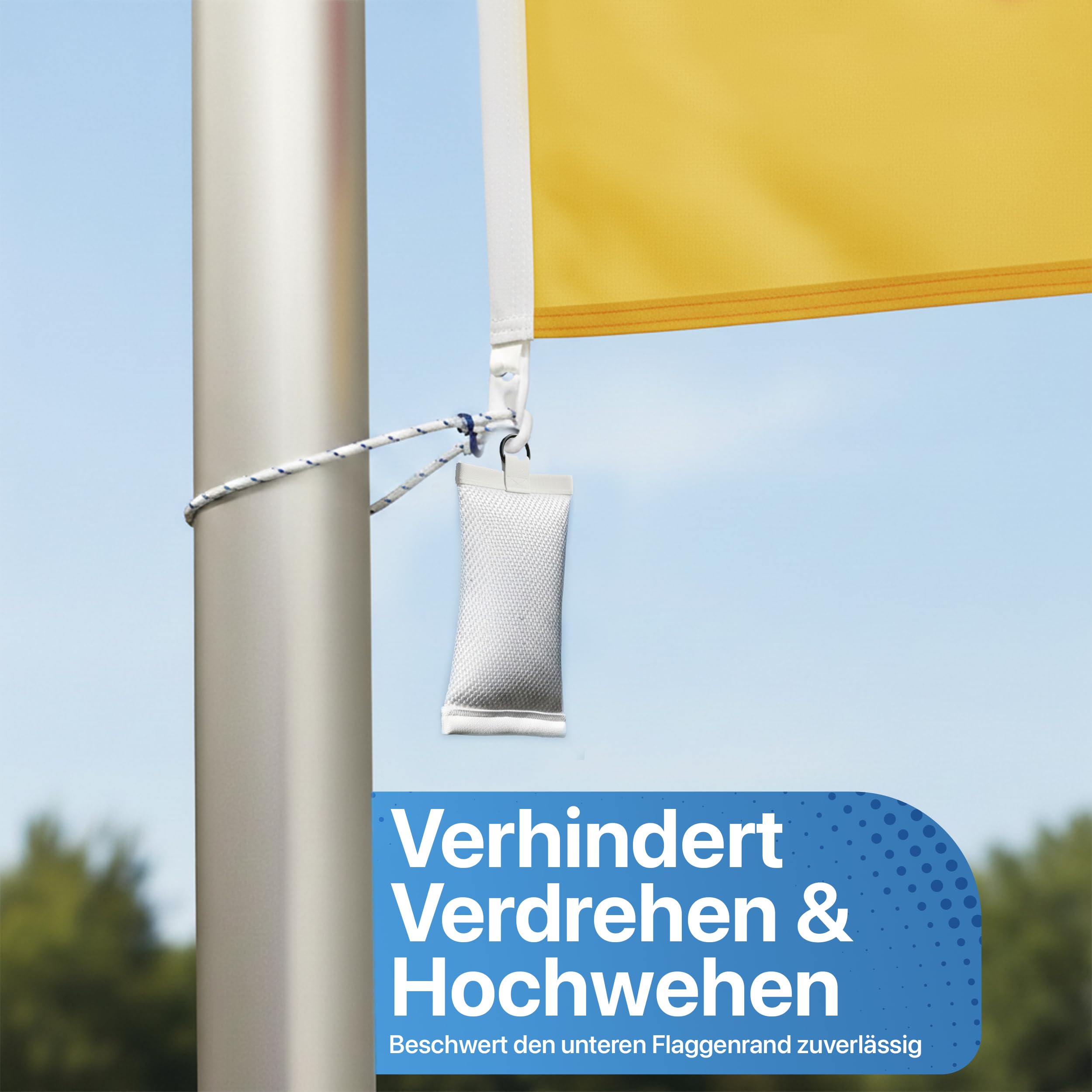 FBS Fahnengewicht 700g mit 5 Fahnenschlaufen – Beschwerungssäckchen zur Stabilisierung & Straffung von Fahnen – Kletterstopp für Fahnenmast bis Ø100mm – Windstopper für Flaggen